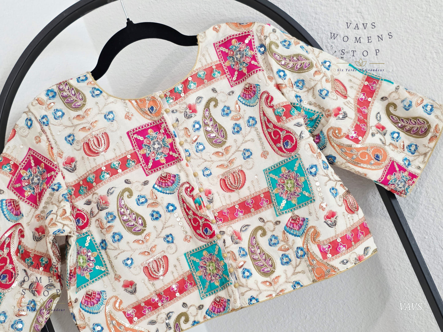 All-Over Floral Paisley Embroidered Soft Crepe Chinon Silk Sequin Work Stitched Blouse