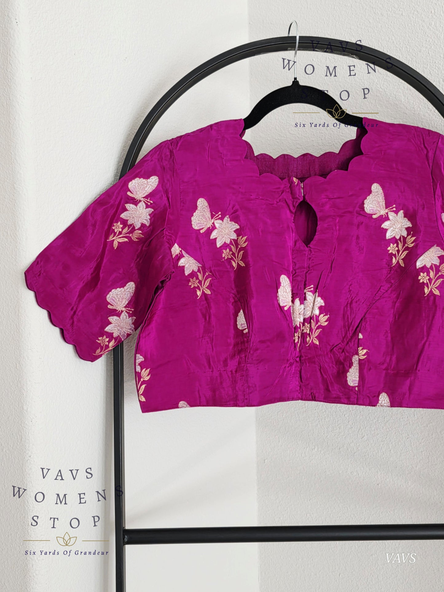 Magenta Purple Shade Munga Crepe Silk Butterfly Butta Stitched Blouse