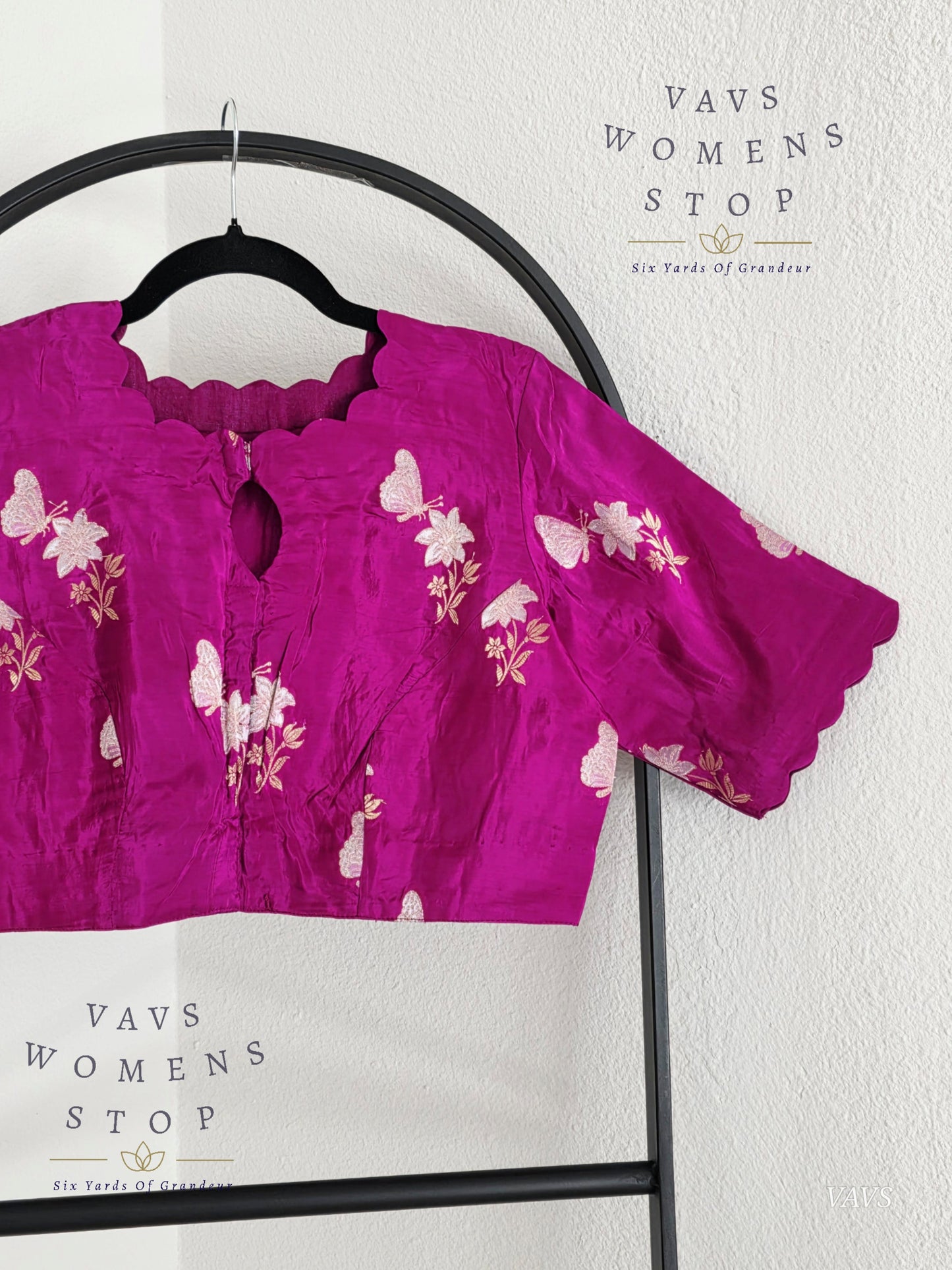 Magenta Purple Shade Munga Crepe Silk Butterfly Butta Stitched Blouse
