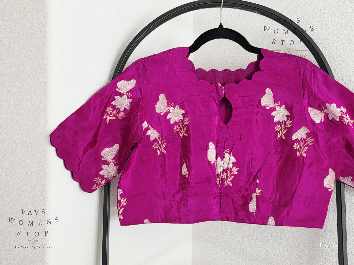Magenta Purple Shade Munga Crepe Silk Butterfly Butta Stitched Blouse