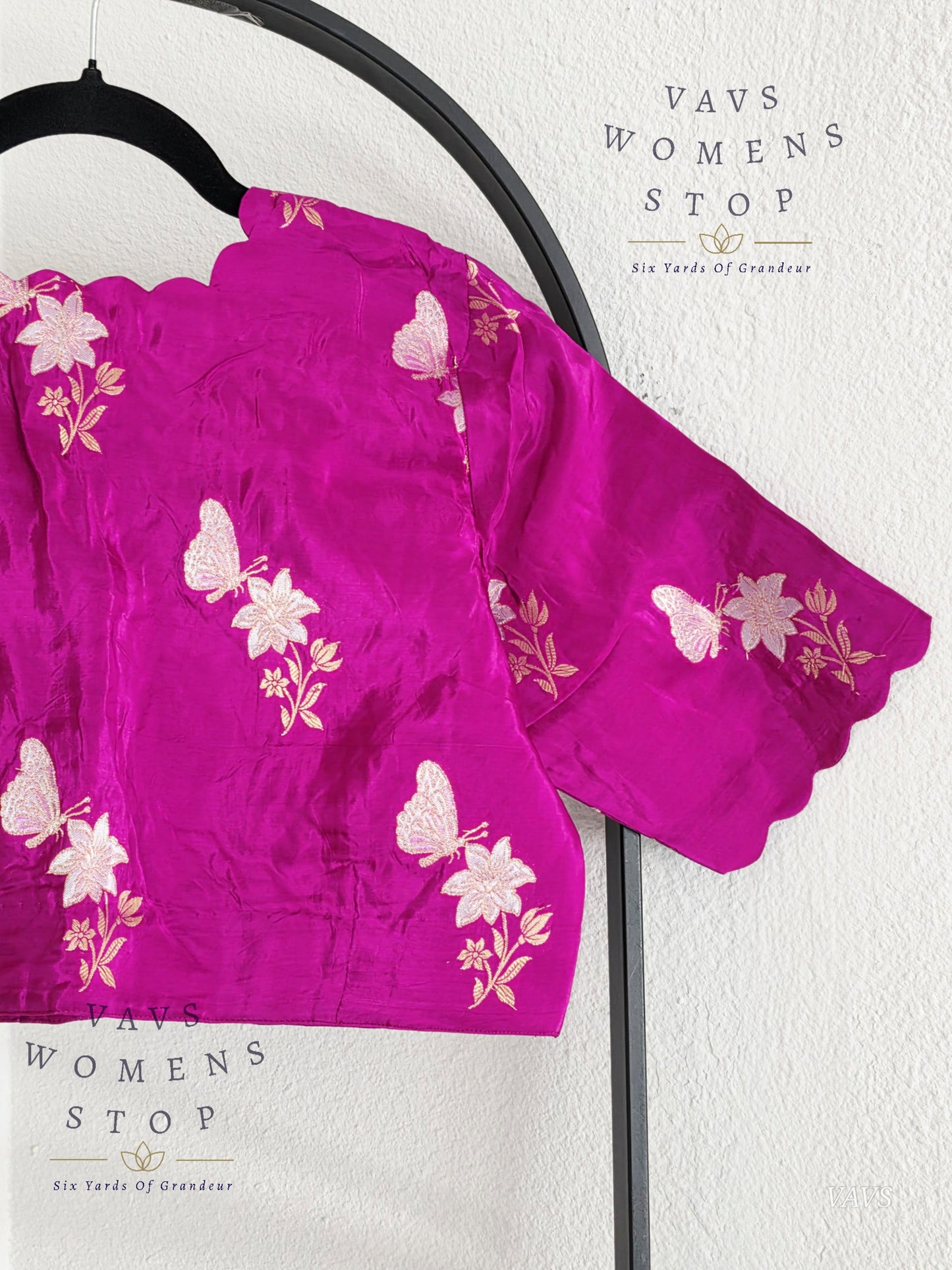 Magenta Purple Shade Munga Crepe Silk Butterfly Butta Stitched Blouse