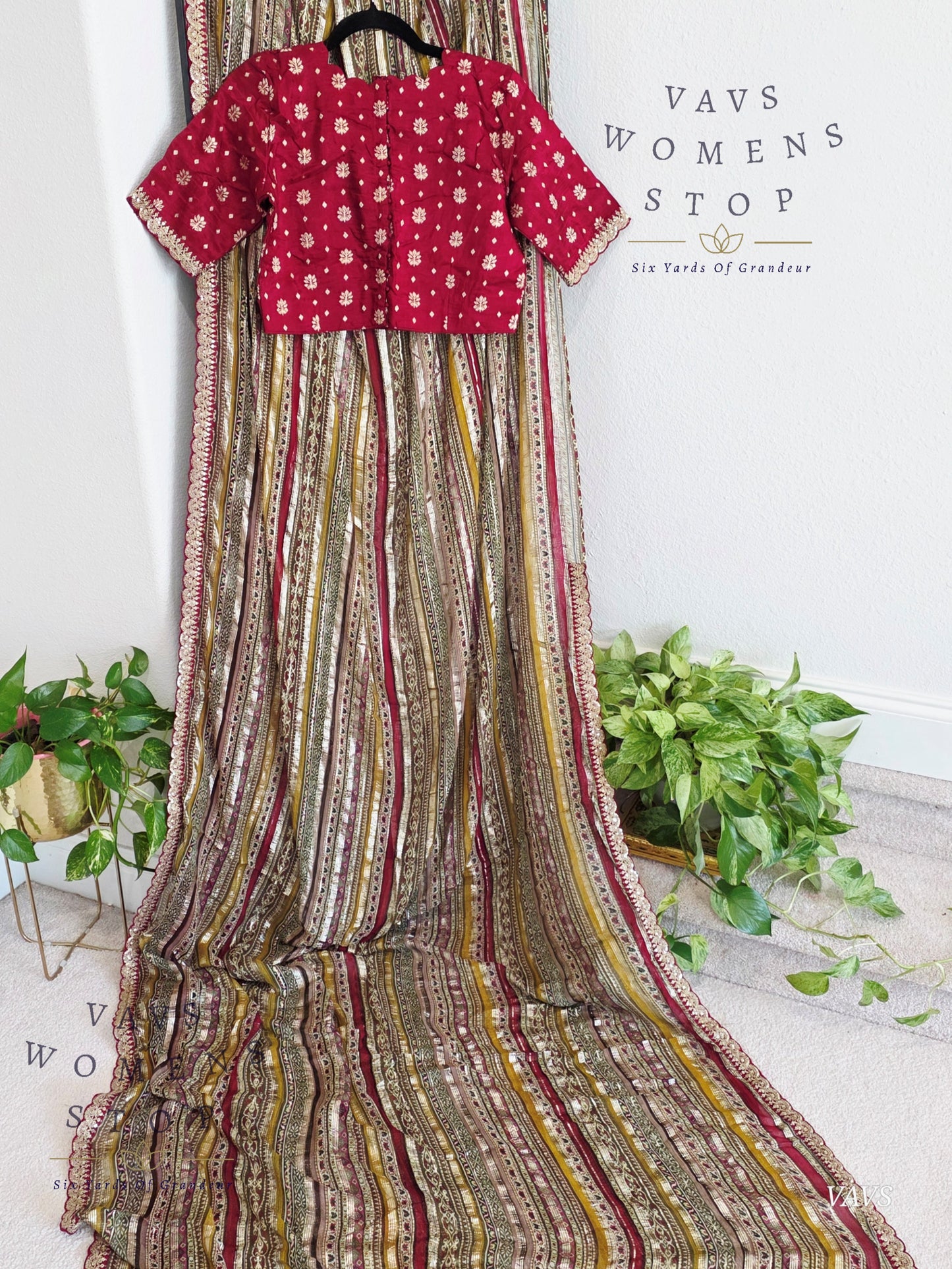 Viscose Georgette Designer Striped Saree with Lace Border with Stitched Blouse