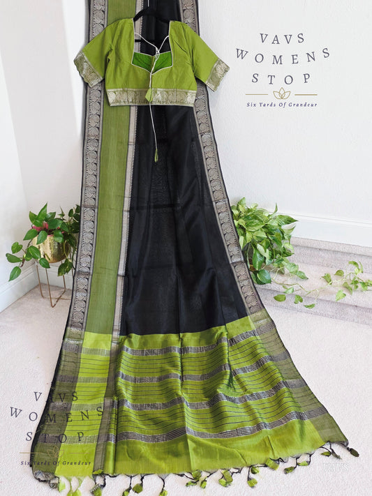 Trending Hit Nara Brahmani Inspired Mangalagiri Pattu Saree with Matching Blouse – Ready to Ship from USA