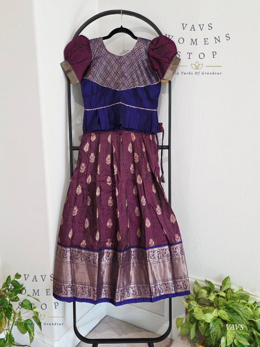 Semi Kanchi Pattu Silk Lehenga Set for Girls – Traditional Pavadai for Ages 8 to 9
