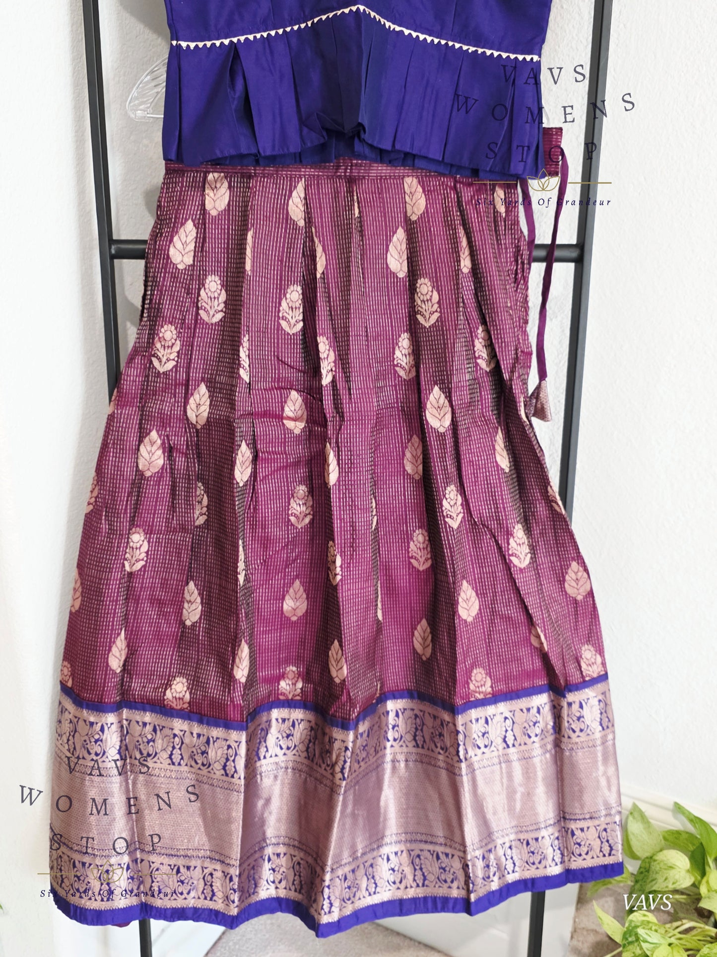 Semi Kanchi Pattu Silk Lehenga Set for Girls – Traditional Pavadai for Ages 8 to 9