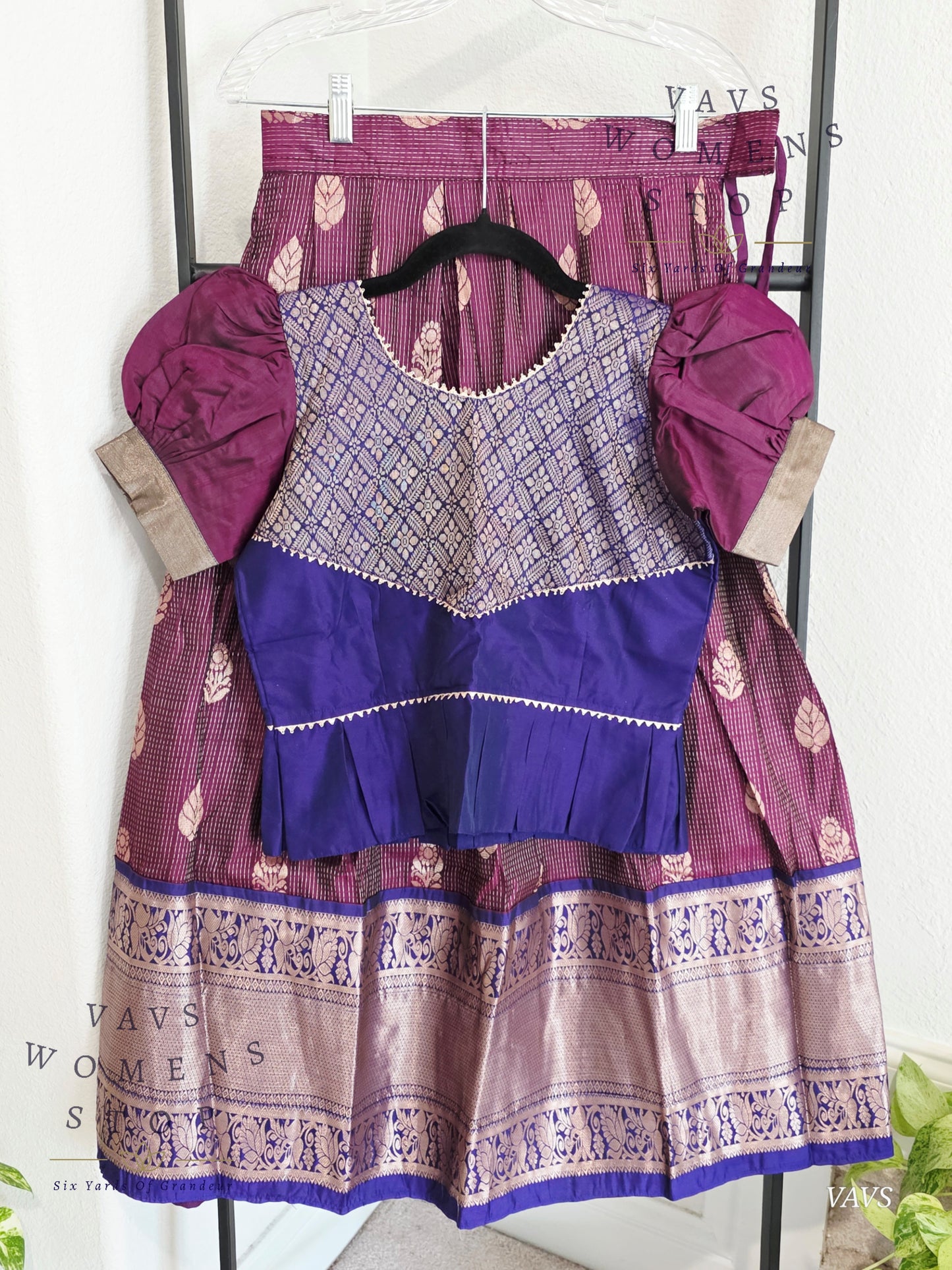 Semi Kanchi Pattu Silk Lehenga Set for Girls – Traditional Pavadai for Ages 8 to 9
