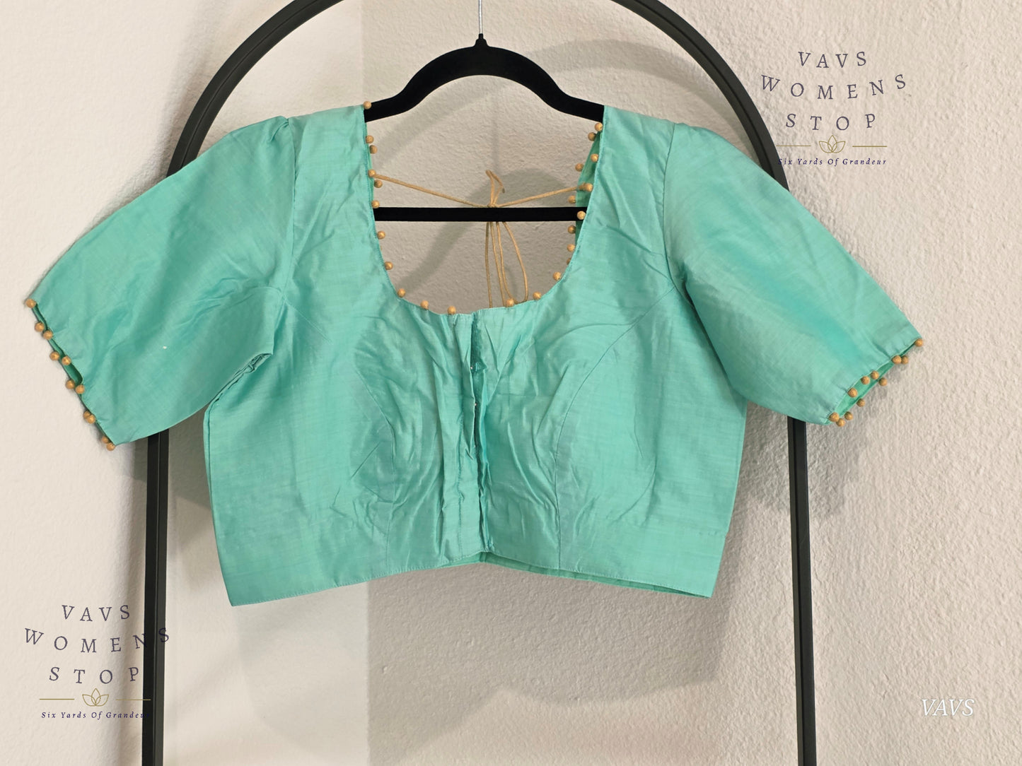 Sea Green Shade Plain Jasmin Silk Stitched Blouse