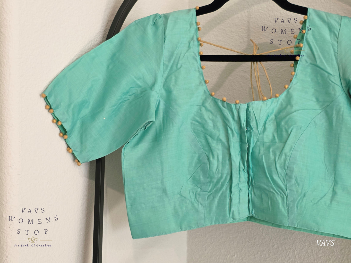 Sea Green Shade Plain Jasmin Silk Stitched Blouse