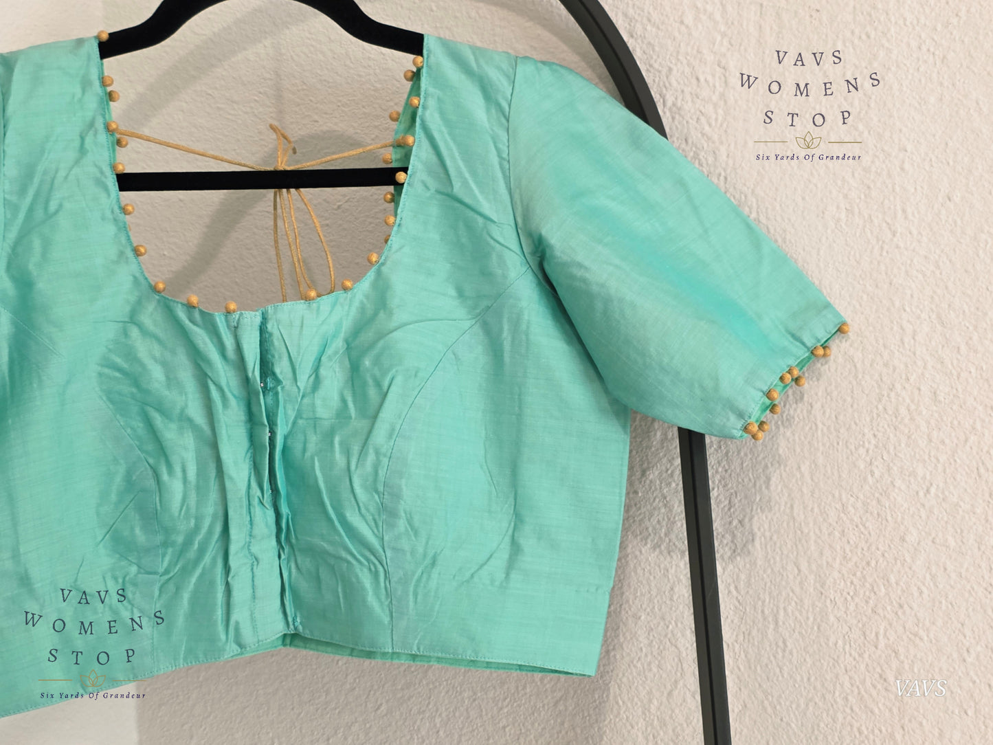 Sea Green Shade Plain Jasmin Silk Stitched Blouse