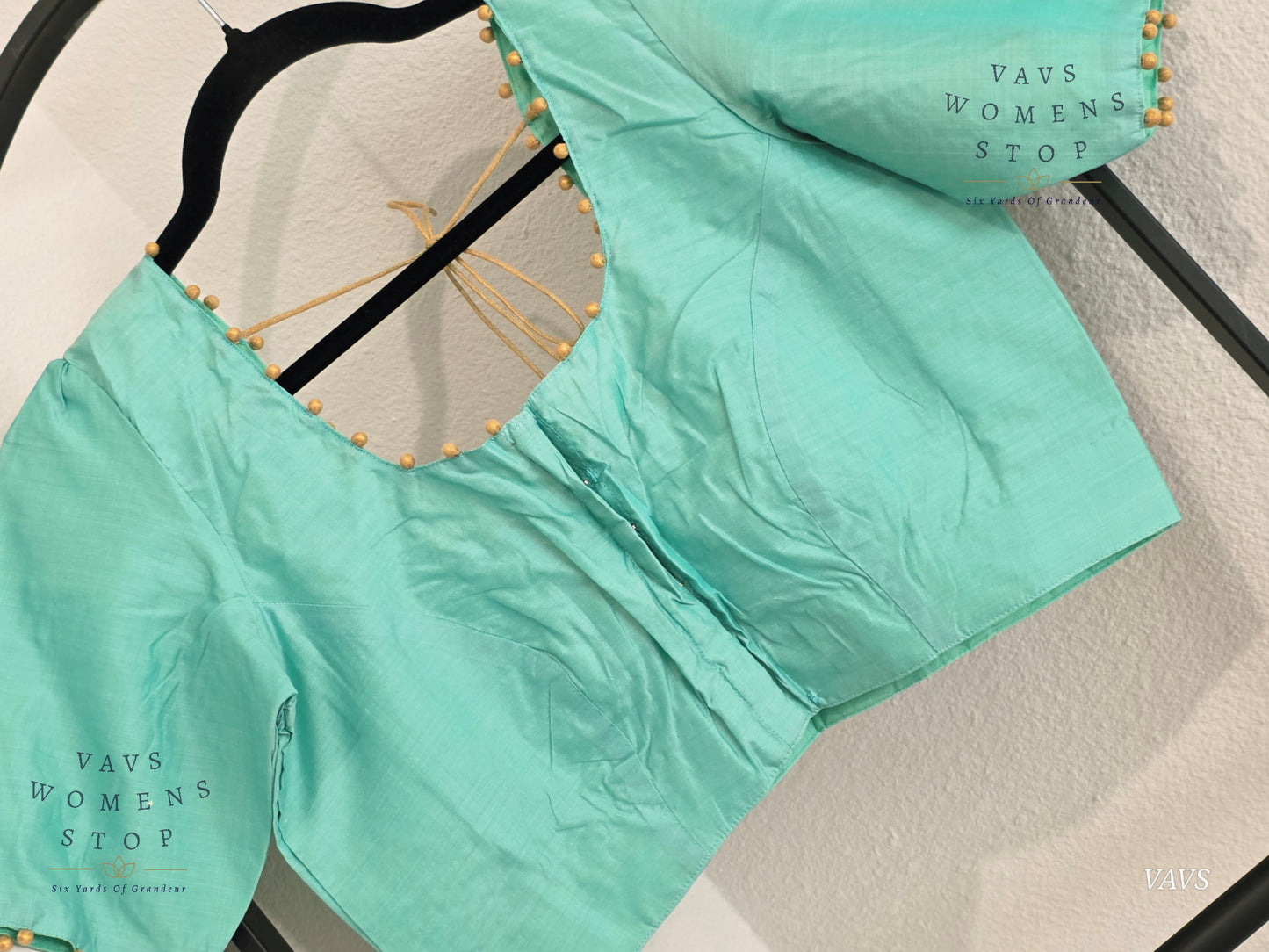 Sea Green Shade Plain Jasmin Silk Stitched Blouse