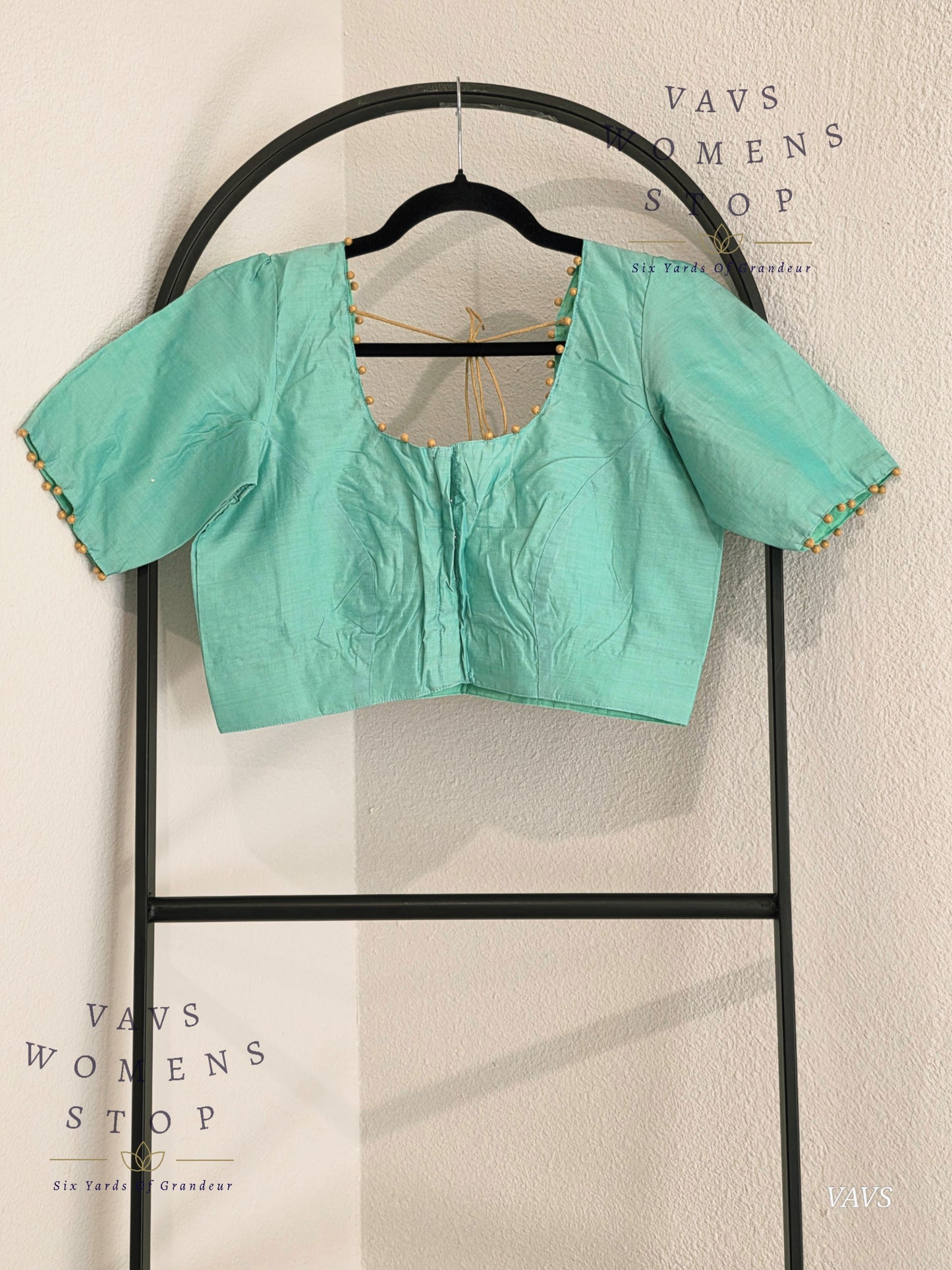Sea Green Shade Plain Jasmin Silk Stitched Blouse