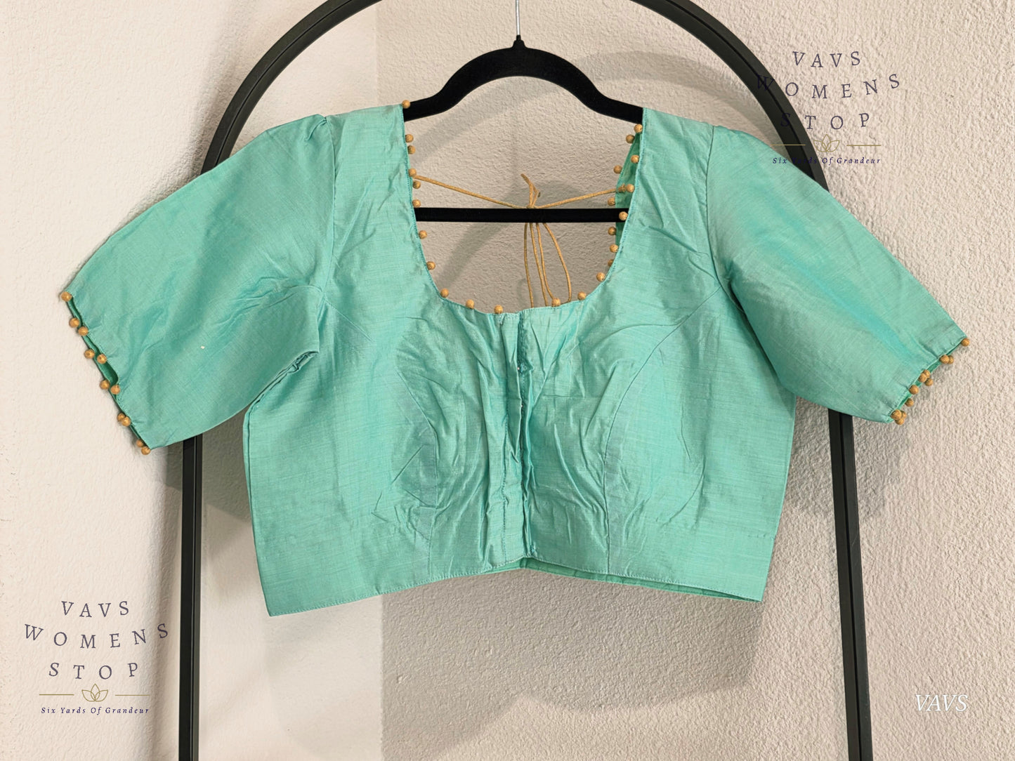 Sea Green Shade Plain Jasmin Silk Stitched Blouse