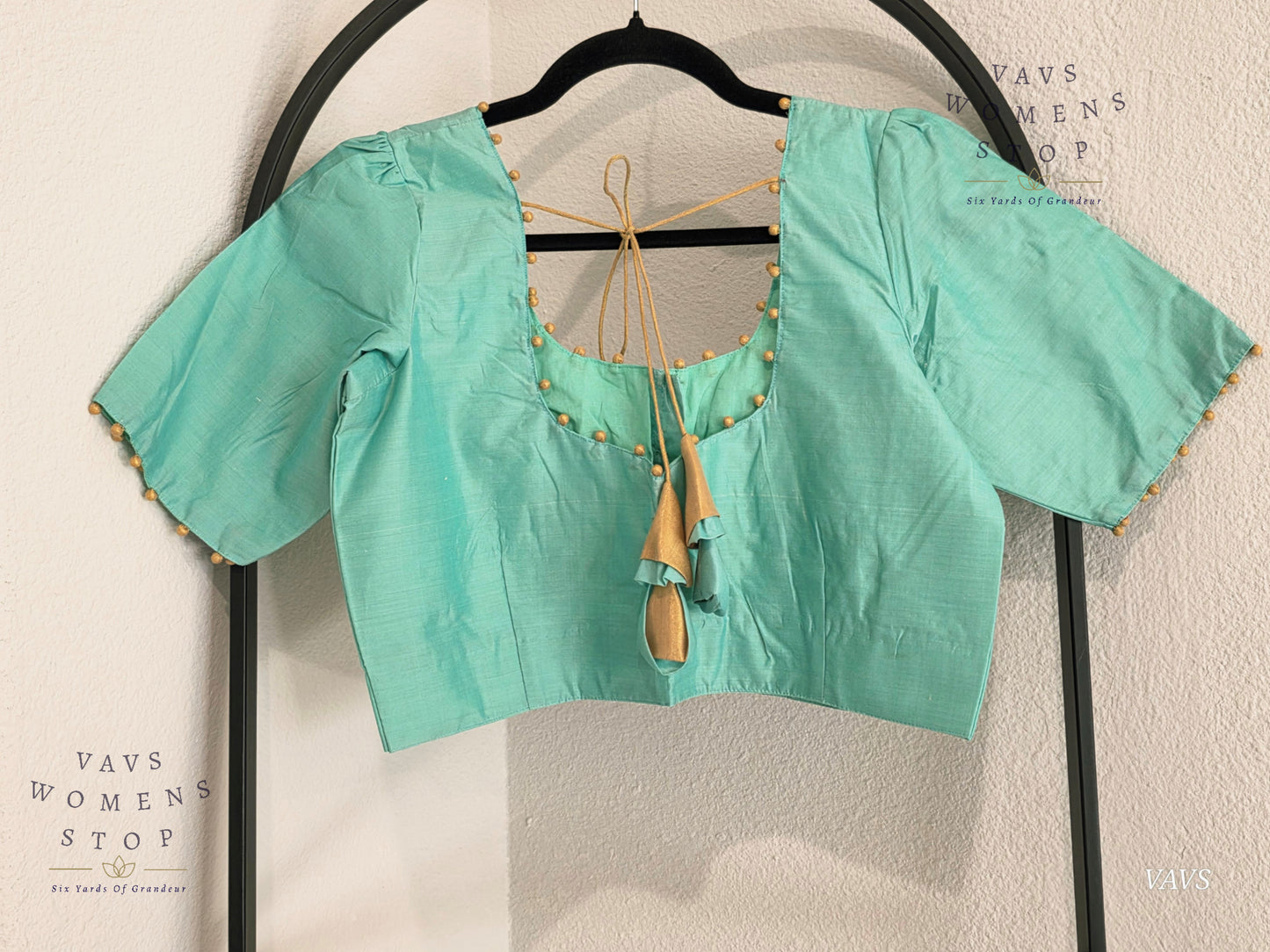 Sea Green Shade Plain Jasmin Silk Stitched Blouse