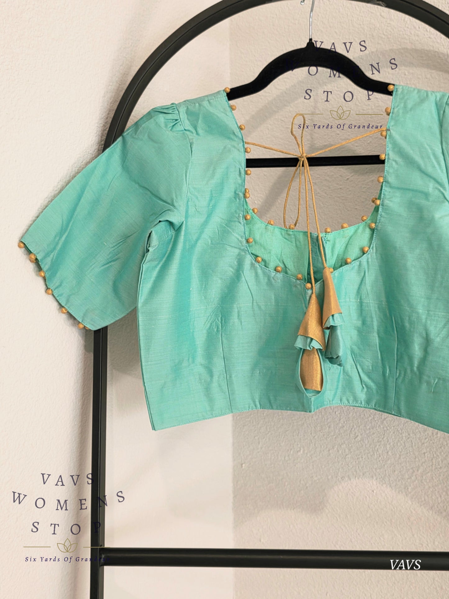 Sea Green Shade Plain Jasmin Silk Stitched Blouse