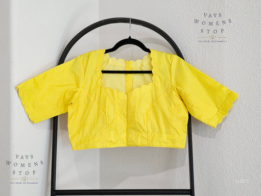 Yellow Plain Jasmin Silk Stitched Blouse