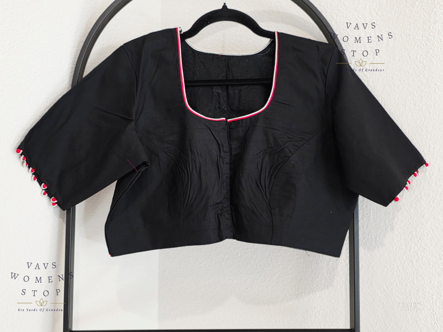 Black Shade Soft Cotton with Kollam Muggu Motif Embroidered Premium Tailored Blouse