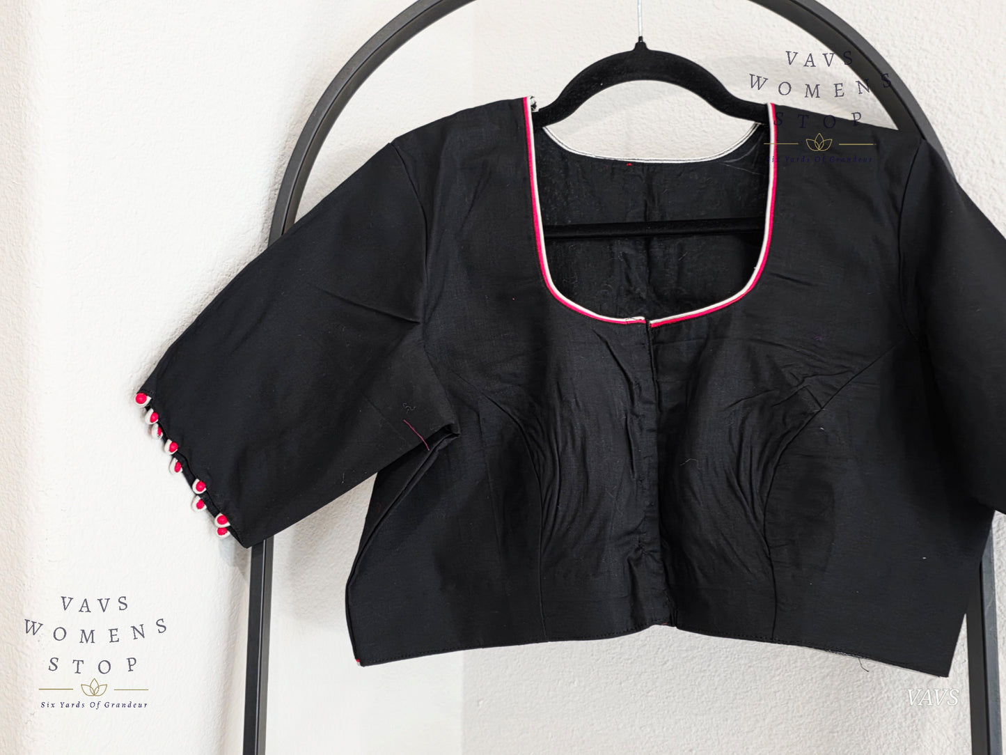 Black Shade Soft Cotton with Kollam Muggu Motif Embroidered Premium Tailored Blouse