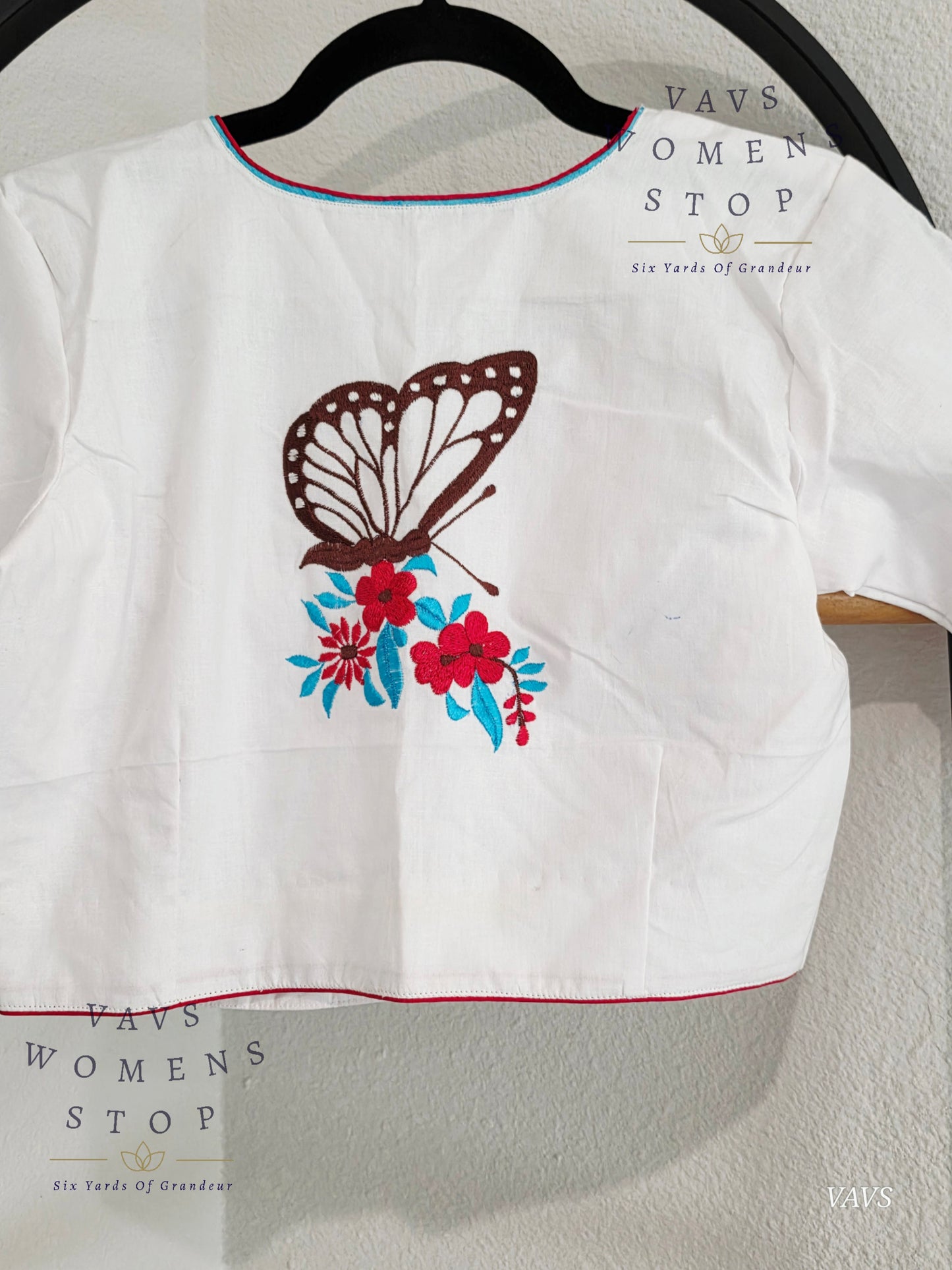 White Shade Soft Cotton with Butterfly Motif Embroidered Premium Tailored Designer Blouse