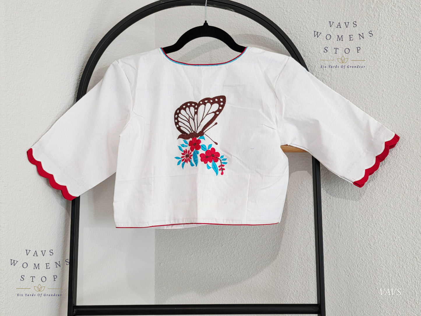 White Shade Soft Cotton with Butterfly Motif Embroidered Premium Tailored Designer Blouse