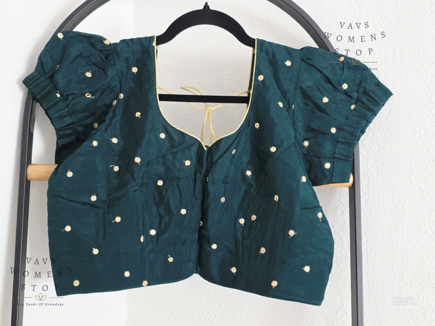 Emerald Green Shade Short Puff Sleeves Blouse