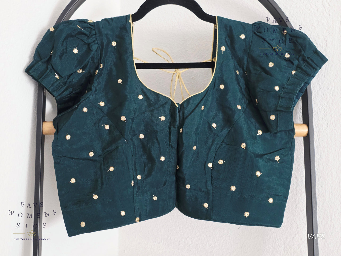 Emerald Green Shade Short Puff Sleeves Blouse