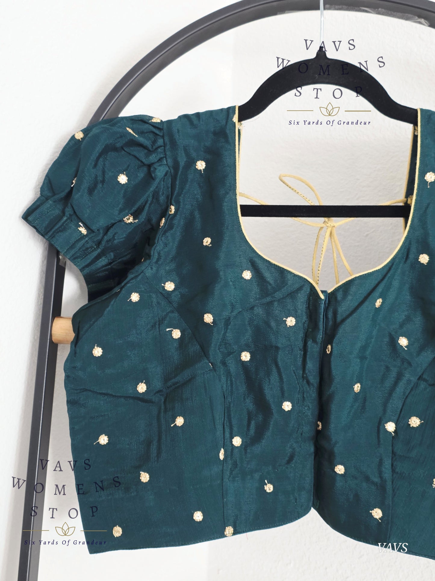 Emerald Green Shade Short Puff Sleeves Blouse