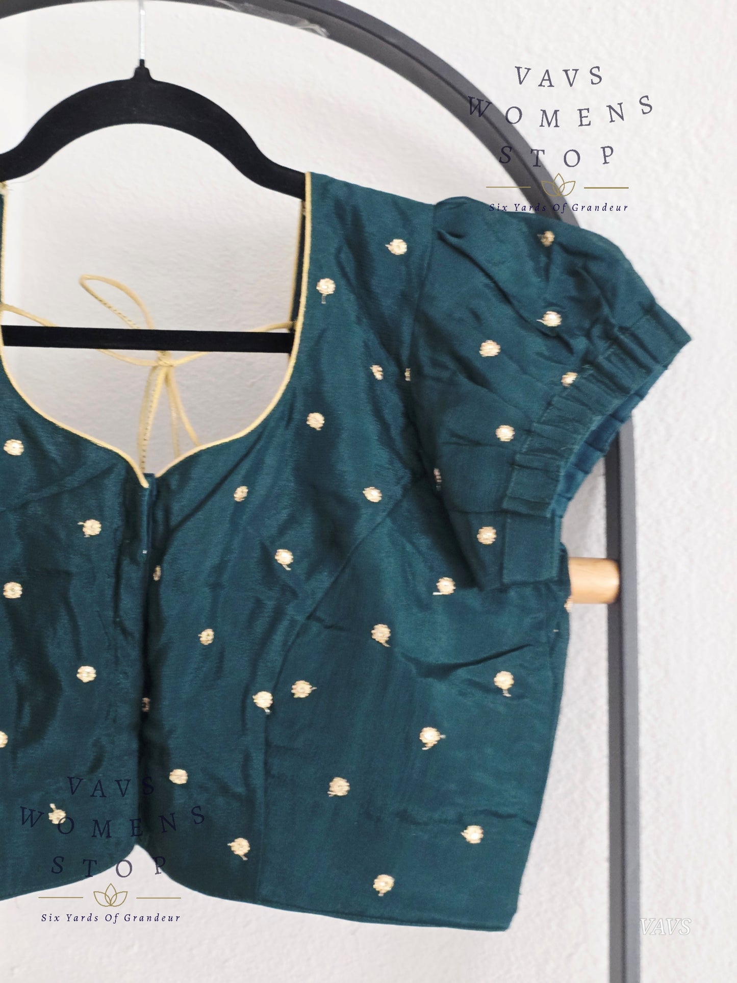 Emerald Green Shade Short Puff Sleeves Blouse