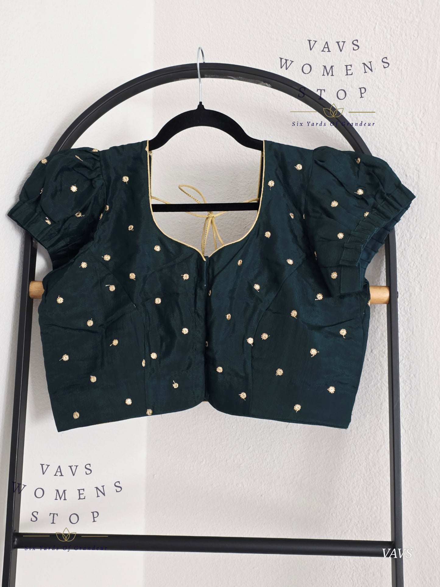 Emerald Green Shade Short Puff Sleeves Blouse