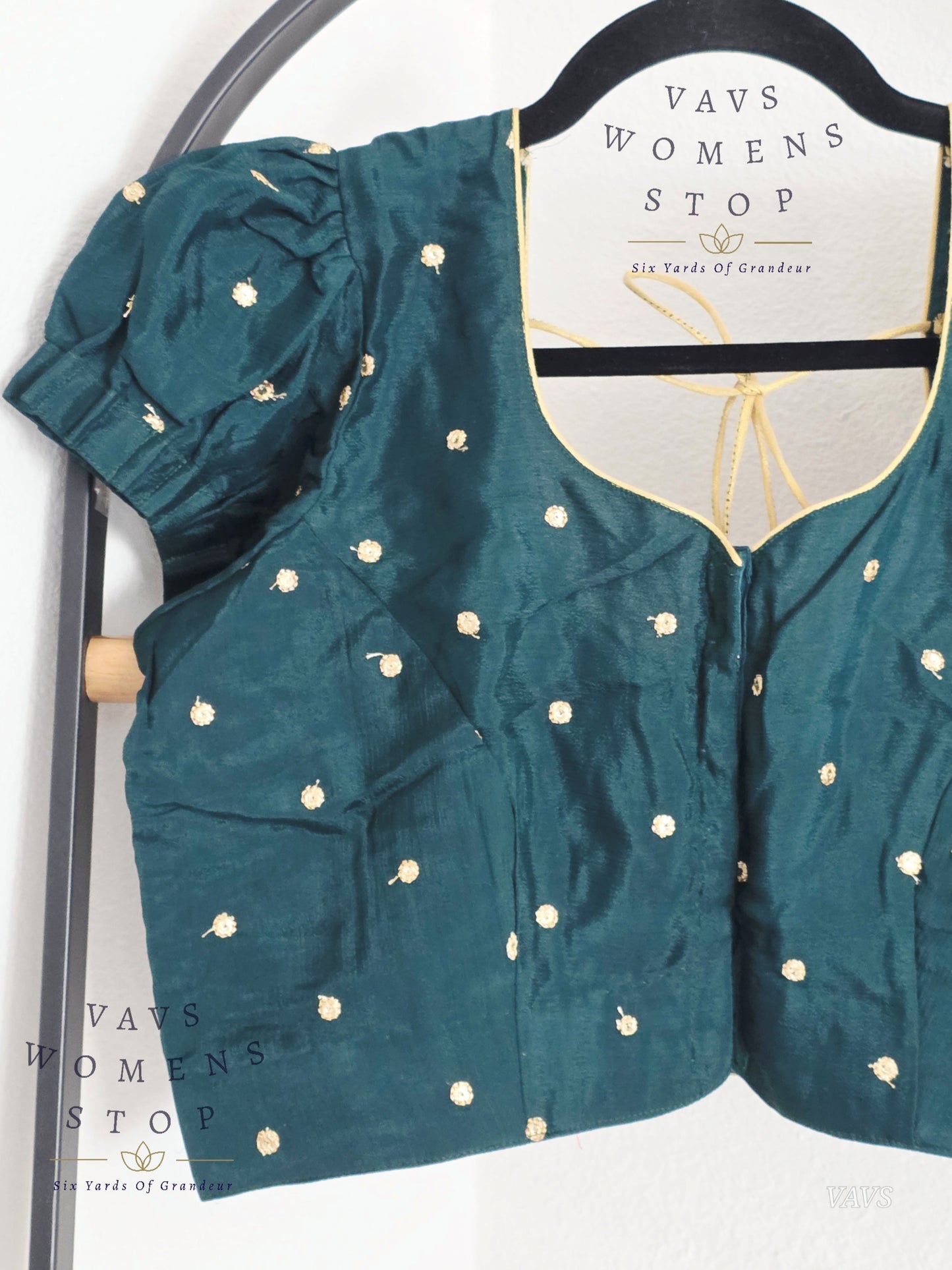 Emerald Green Shade Short Puff Sleeves Blouse