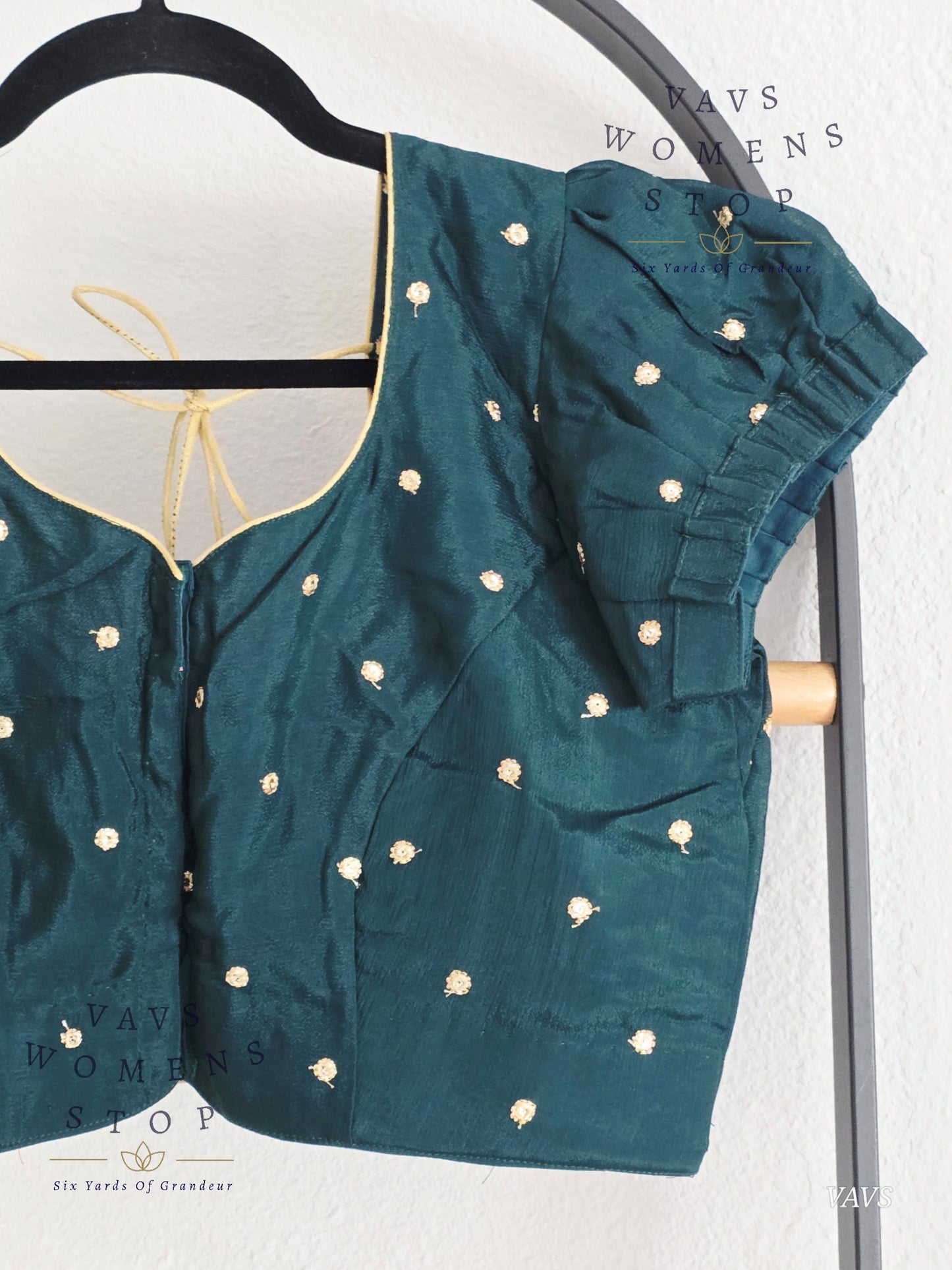 Emerald Green Shade Short Puff Sleeves Blouse