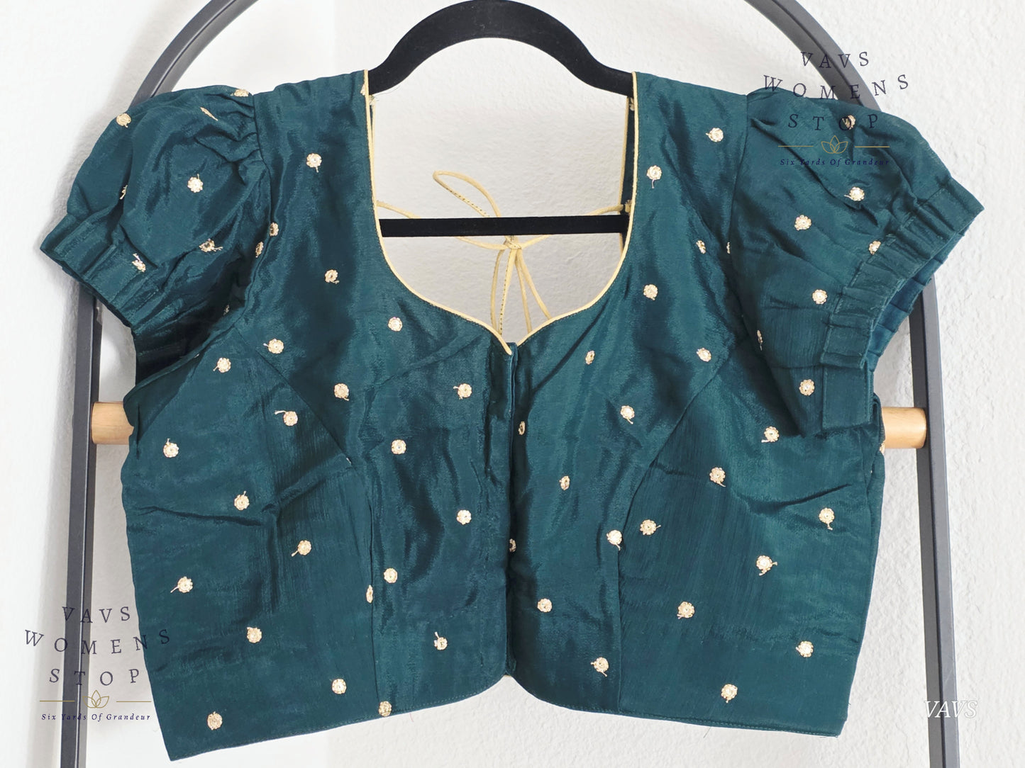 Emerald Green Shade Short Puff Sleeves Blouse