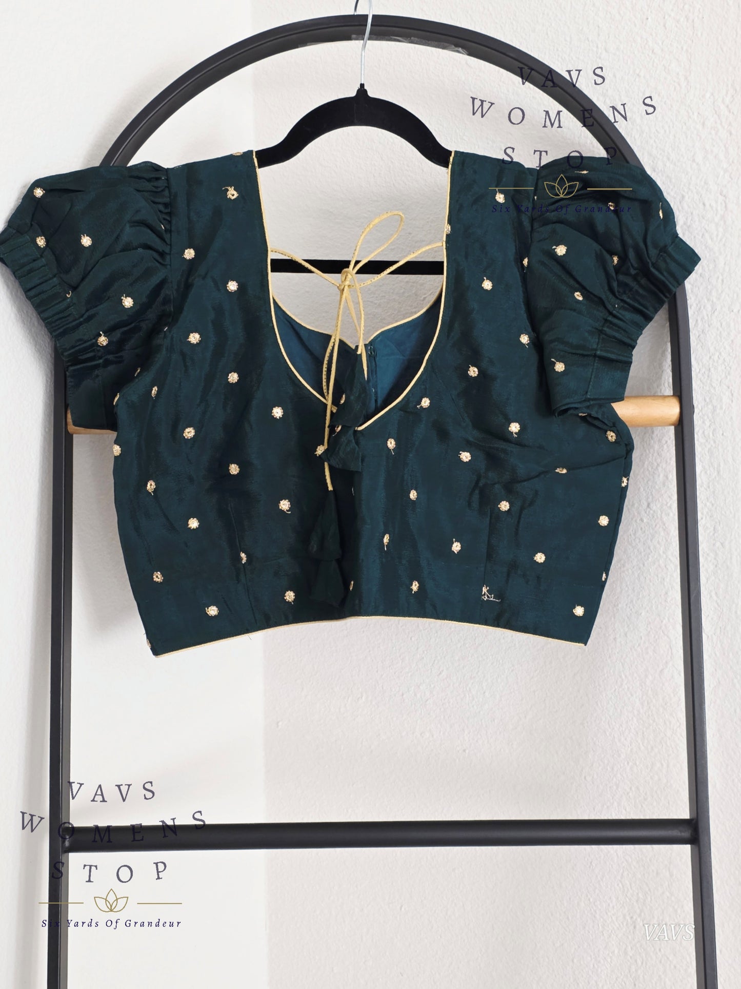 Emerald Green Shade Short Puff Sleeves Blouse