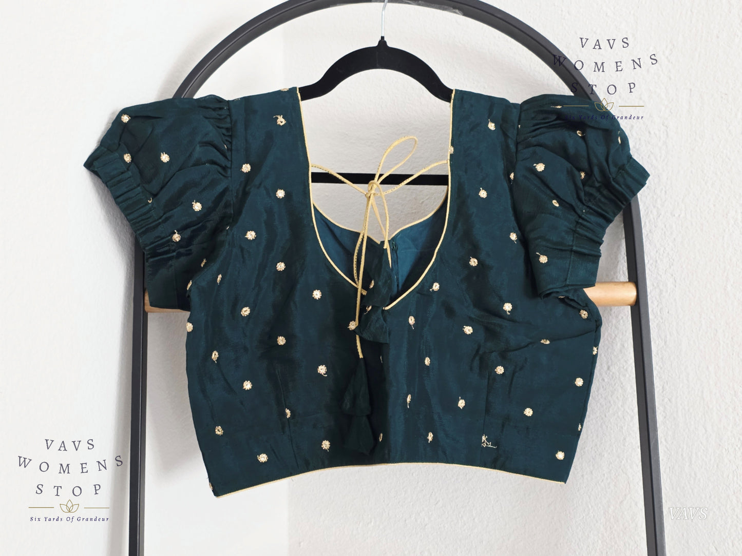 Emerald Green Shade Short Puff Sleeves Blouse