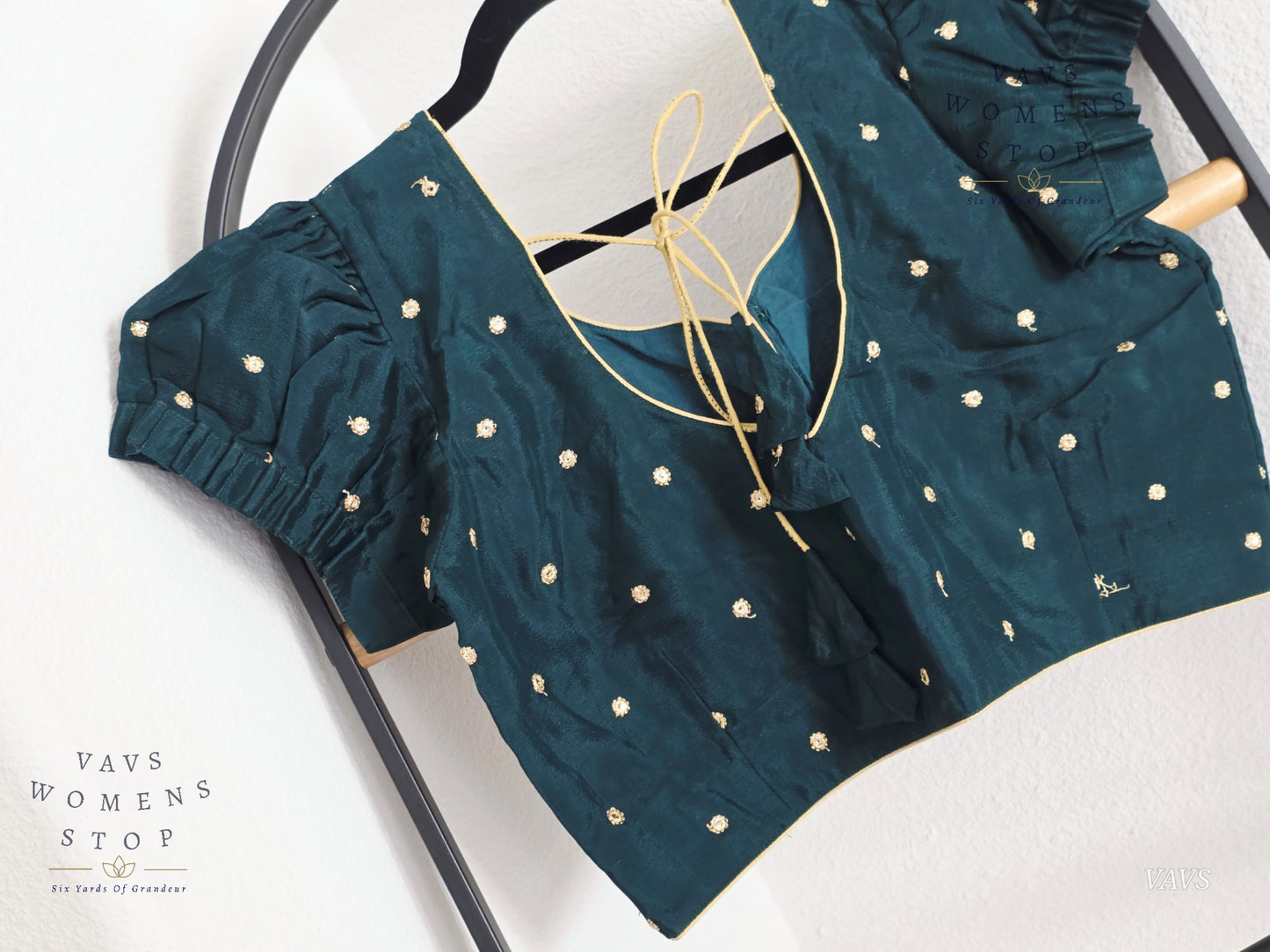 Emerald Green Shade Short Puff Sleeves Blouse