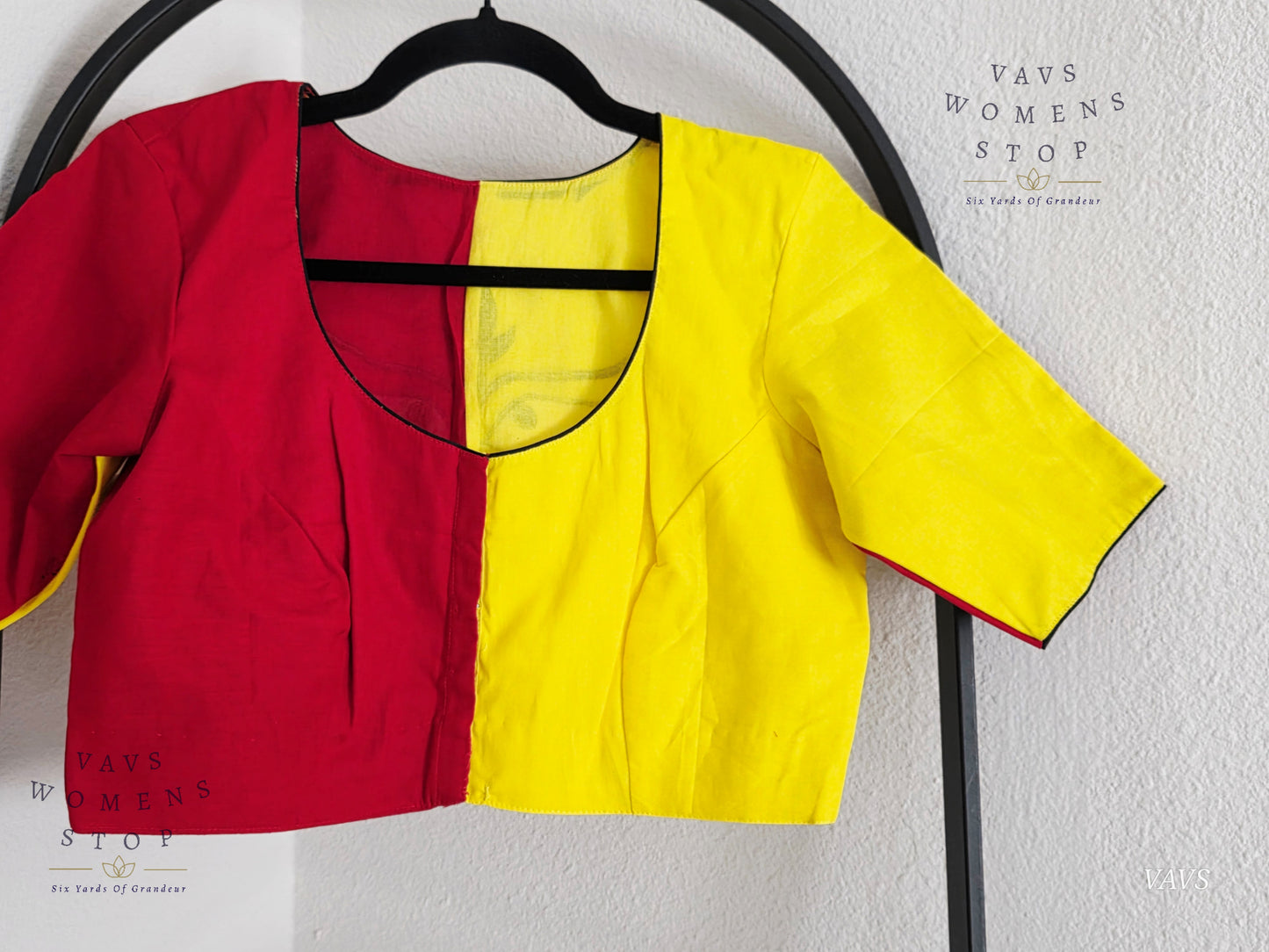 Yellow And Red Color Combo Shade Soft Cotton with Goddess Maa Shakthi Motif Embroidered Tailored Designer Blouse