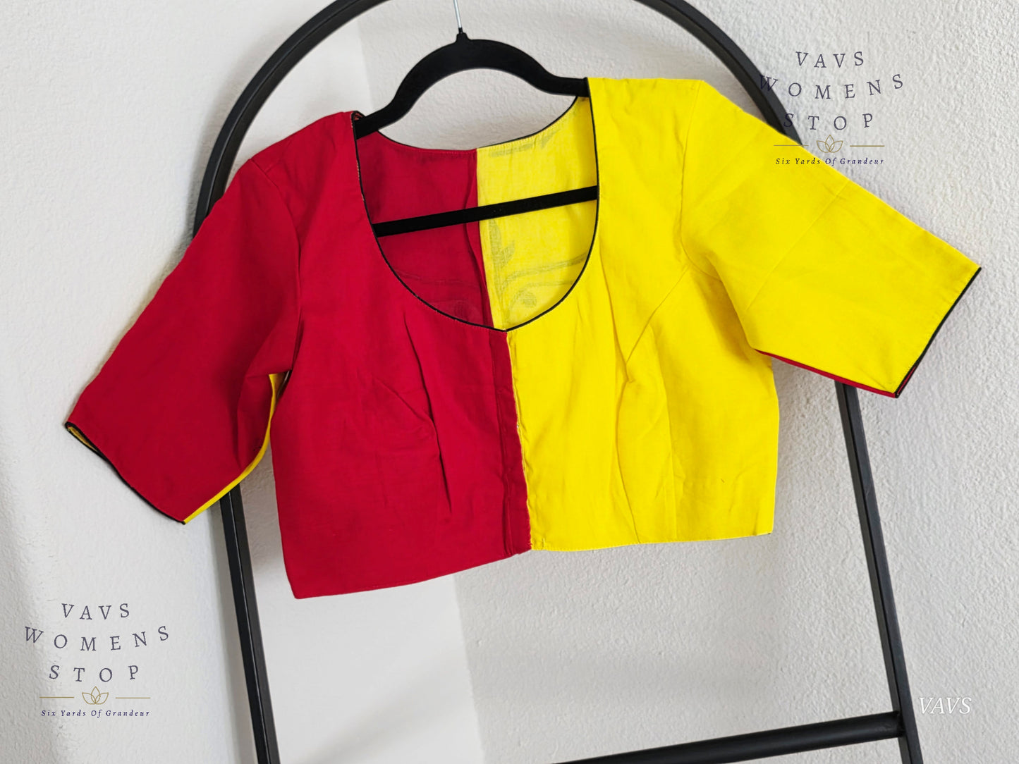 Yellow And Red Color Combo Shade Soft Cotton with Goddess Maa Shakthi Motif Embroidered Tailored Designer Blouse