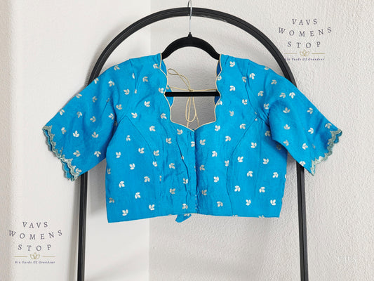 Blue  Munga Crepe Silk Stitched Blouse