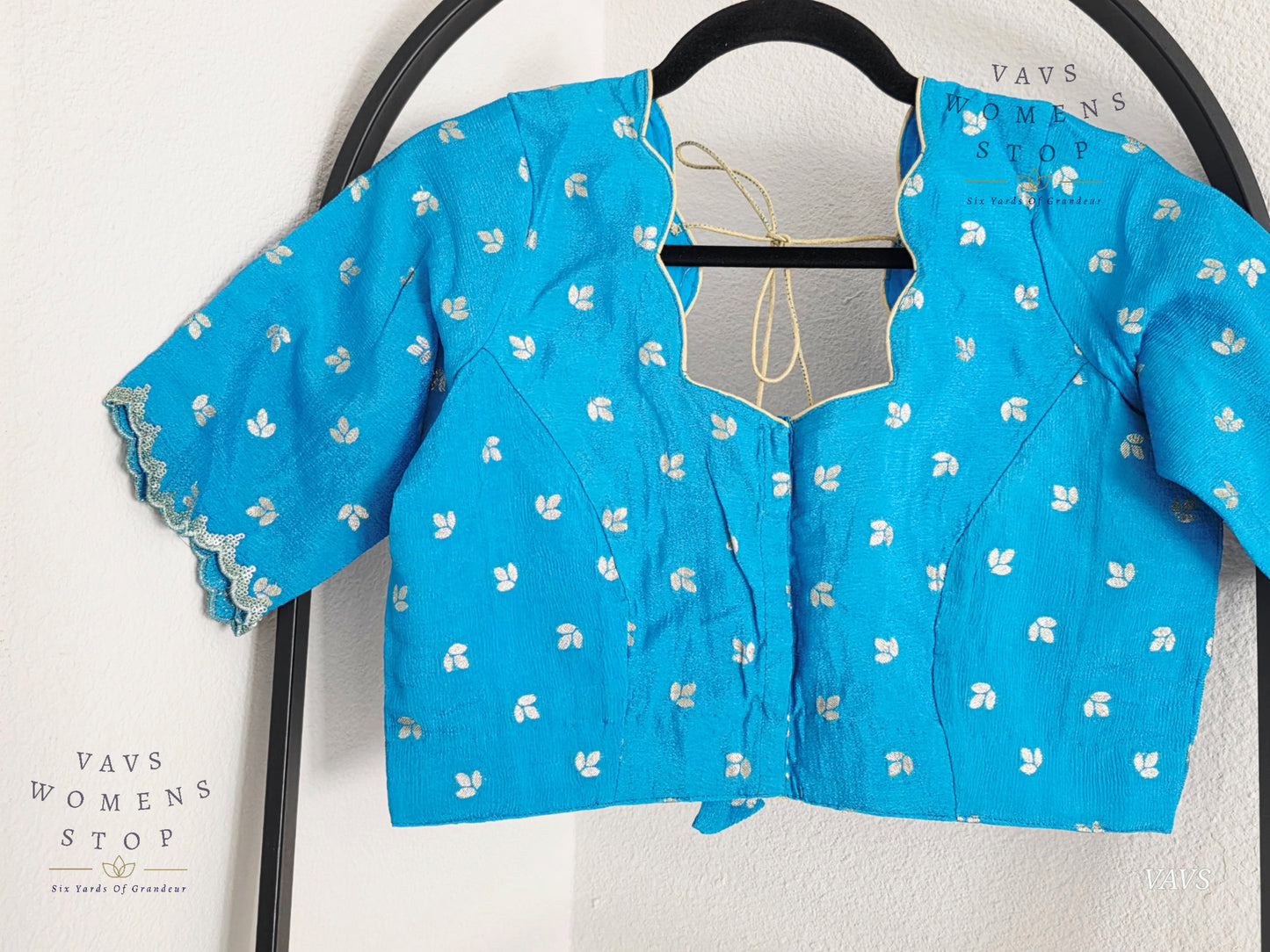 Blue  Munga Crepe Silk Stitched Blouse