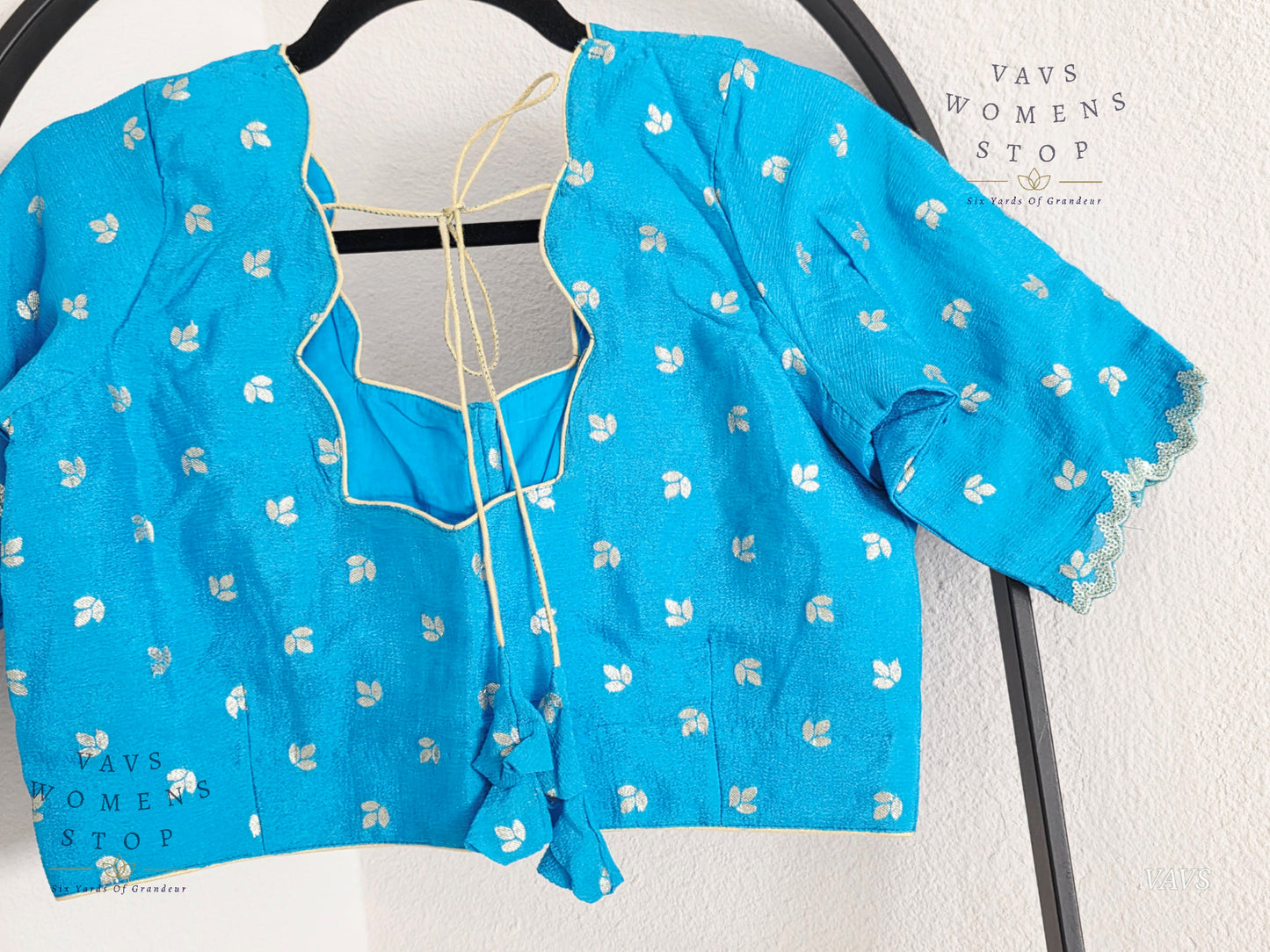 Blue  Munga Crepe Silk Stitched Blouse