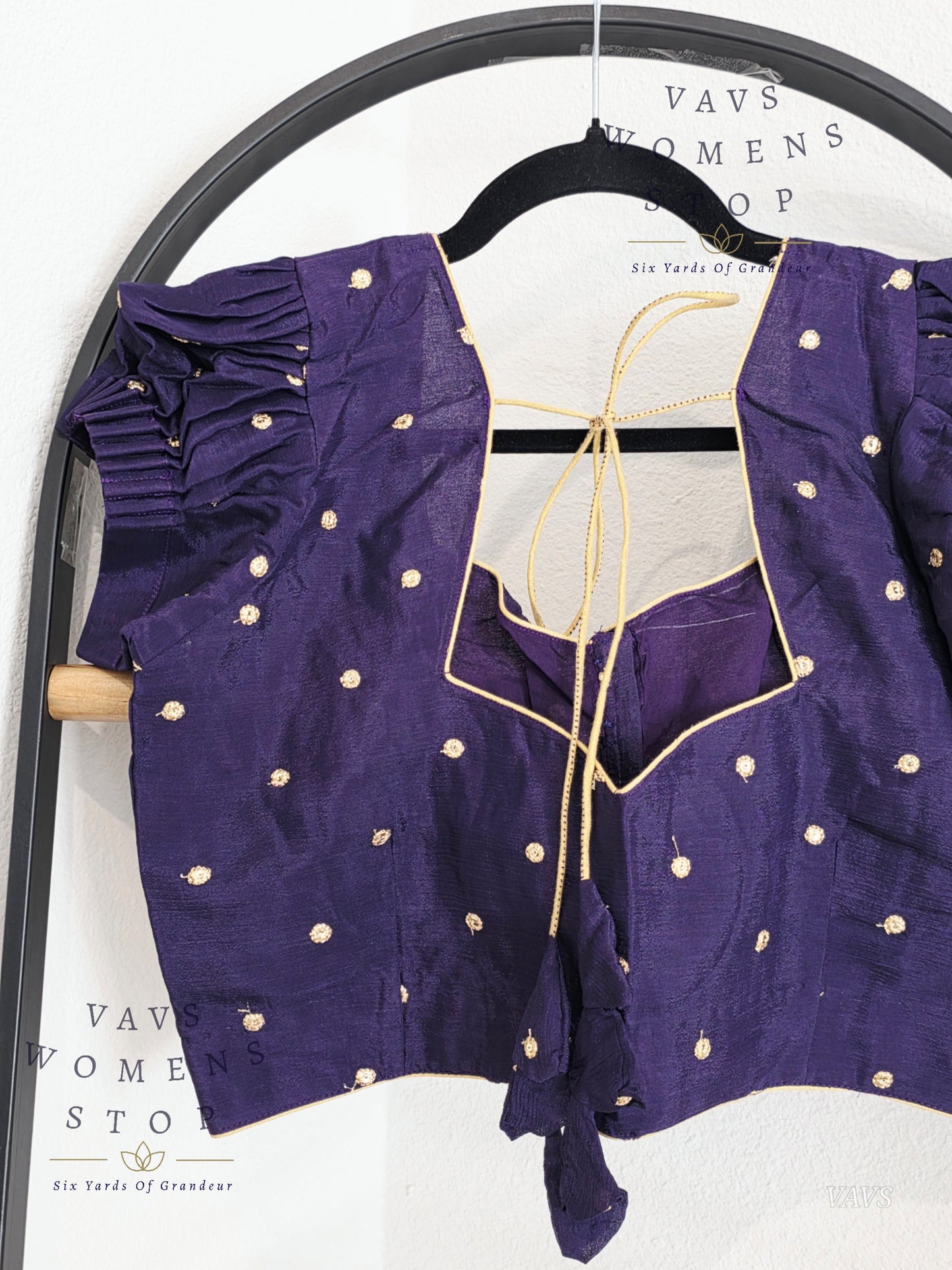 Deep Violet Shade Short Puff Sleeves Blouse