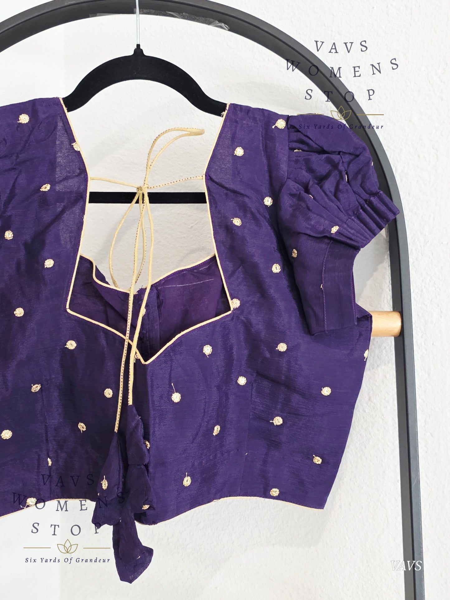 Deep Violet Shade Short Puff Sleeves Blouse