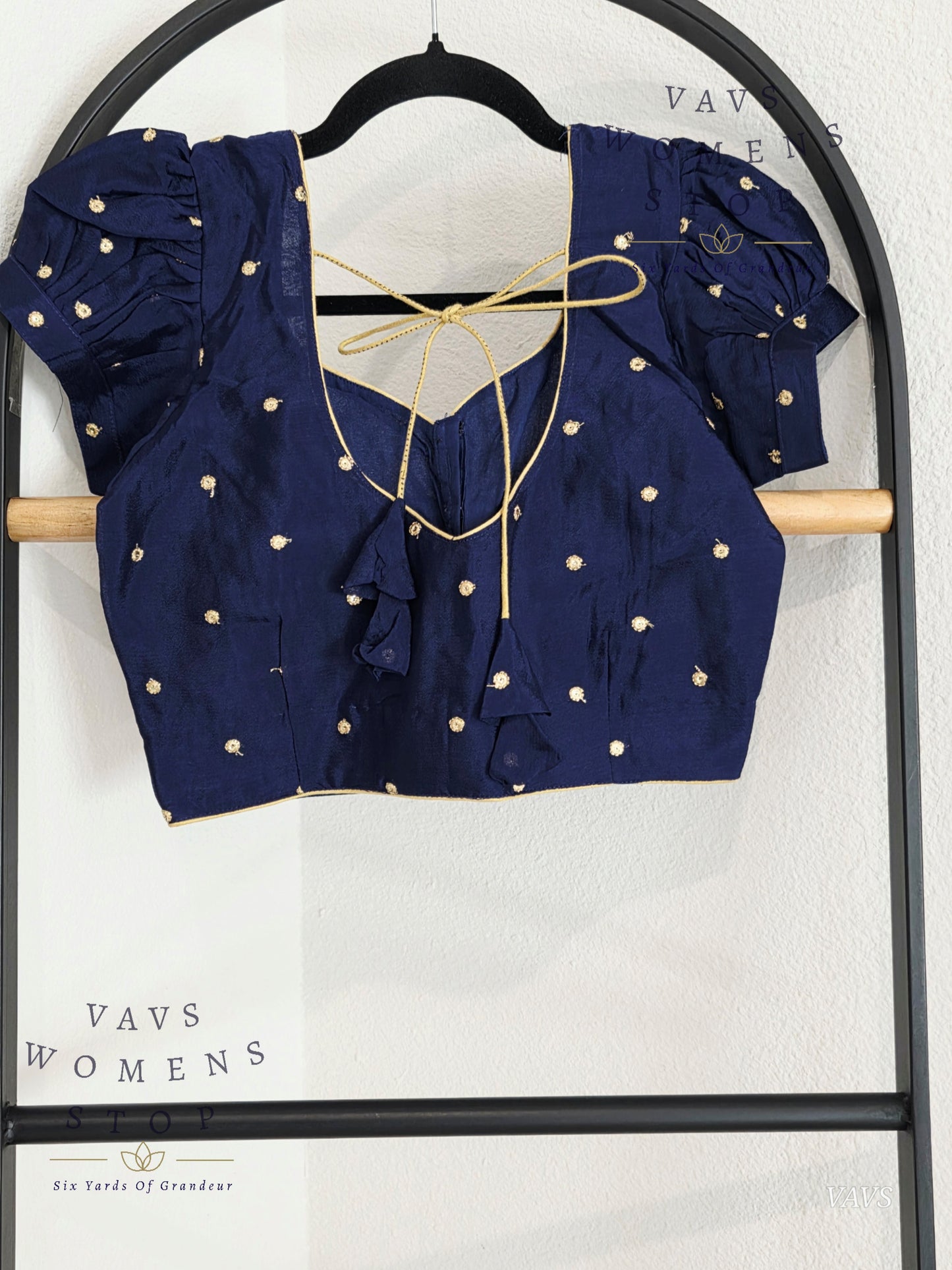 Navy Blue Shade Short Puff Sleeves Blouse