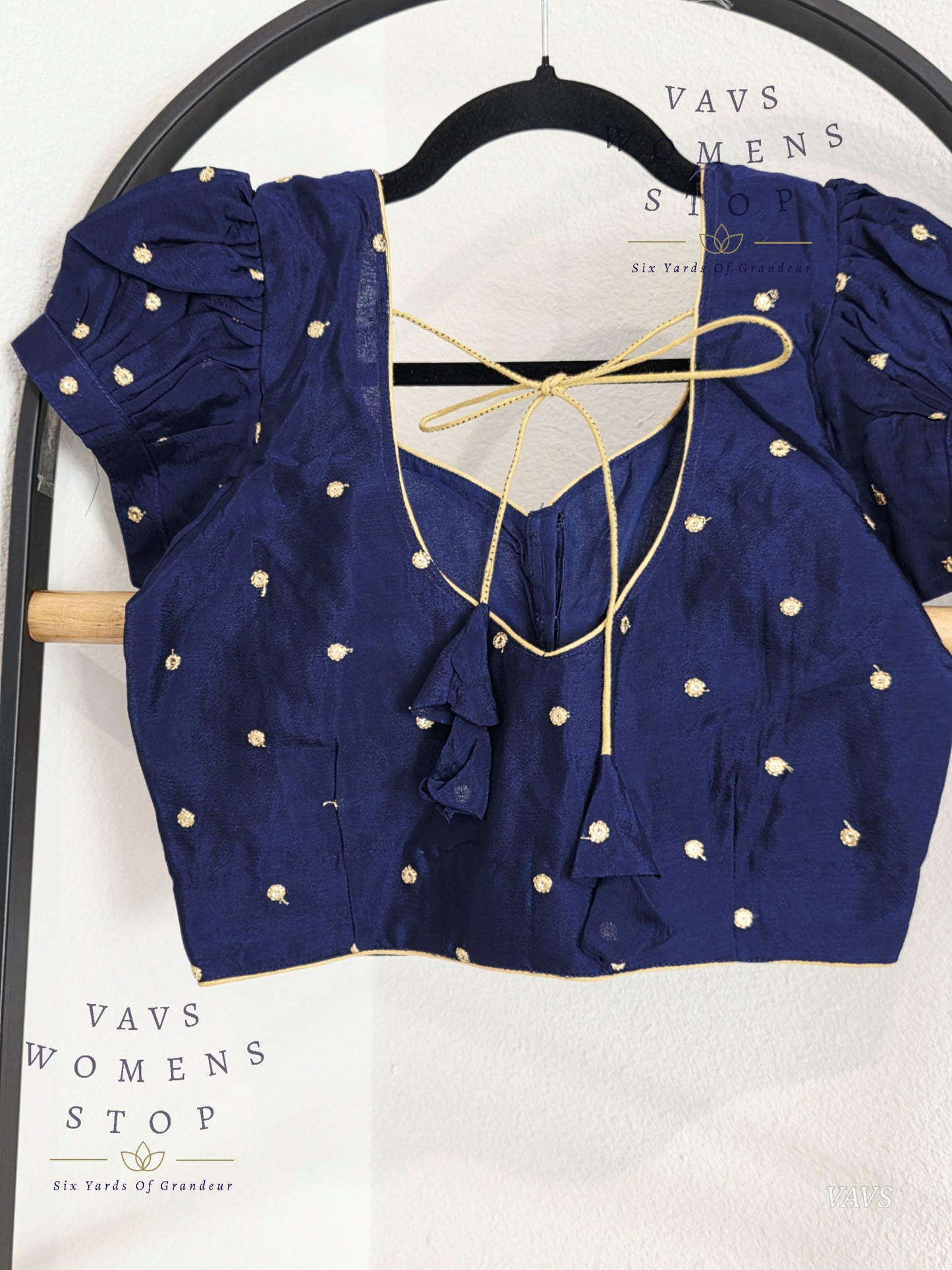 Navy Blue Shade Short Puff Sleeves Blouse