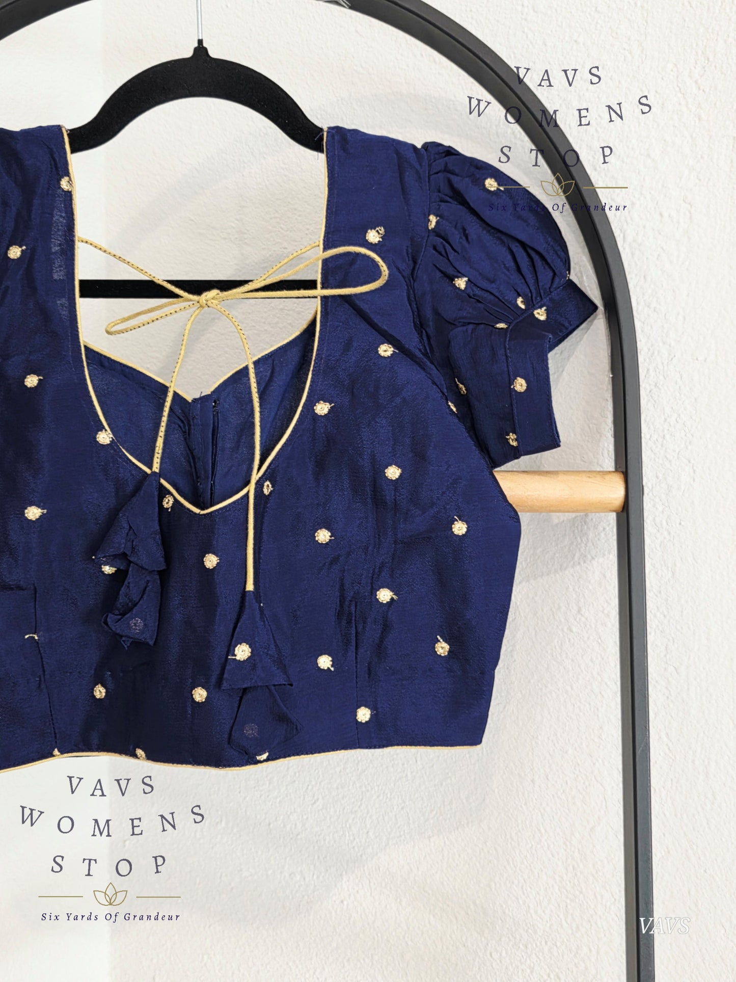Navy Blue Shade Short Puff Sleeves Blouse