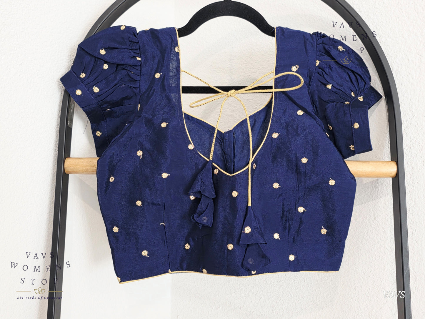 Navy Blue Shade Short Puff Sleeves Blouse
