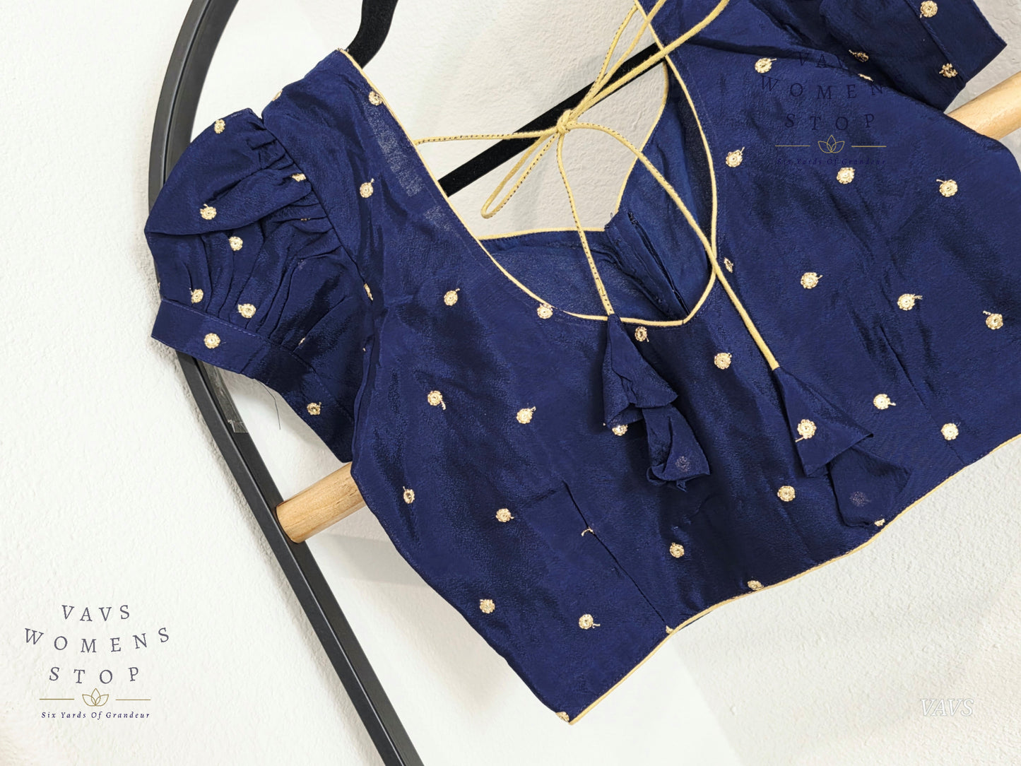 Navy Blue Shade Short Puff Sleeves Blouse