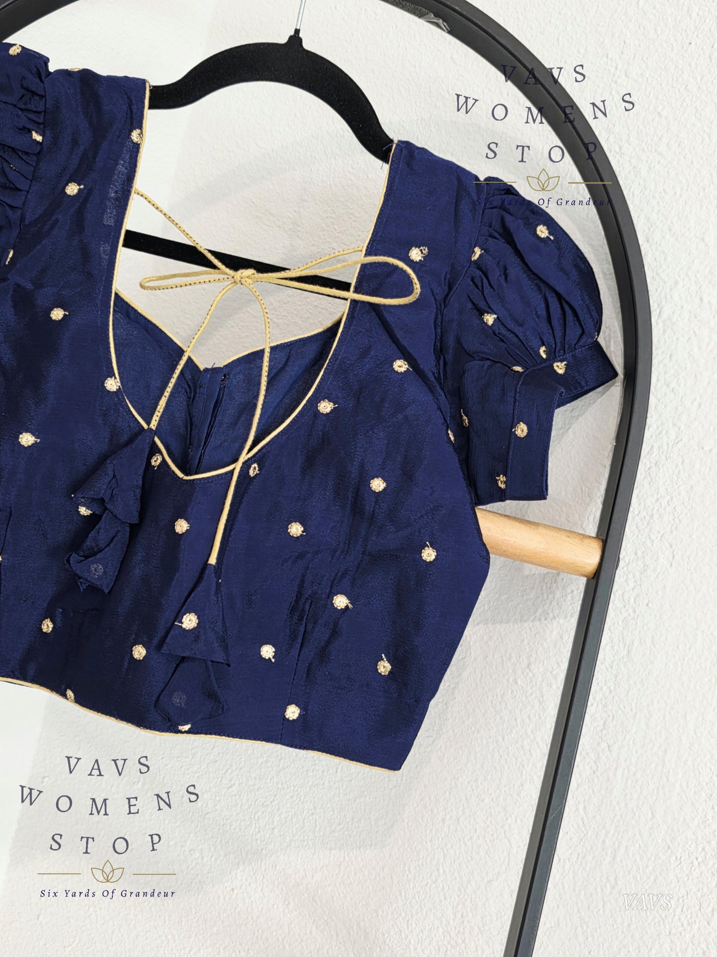 Navy Blue Shade Short Puff Sleeves Blouse