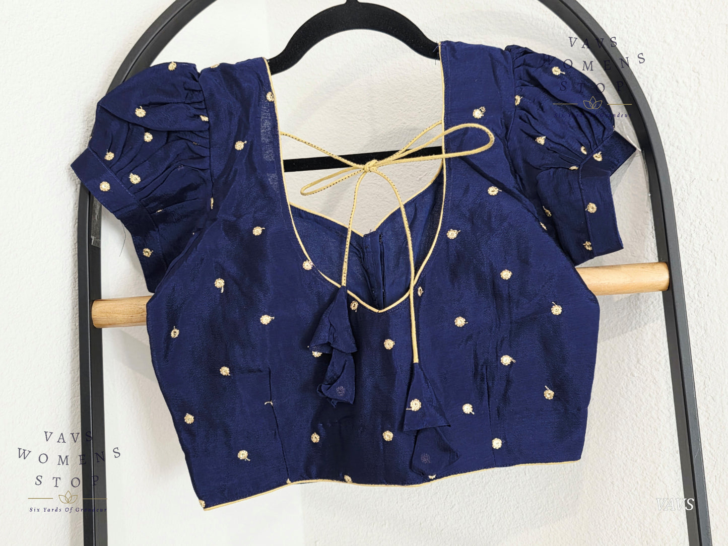 Navy Blue Shade Short Puff Sleeves Blouse