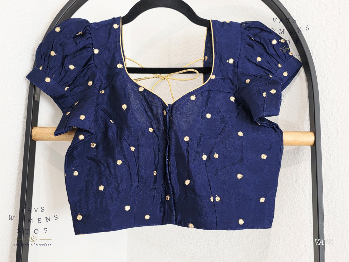 Navy Blue Shade Short Puff Sleeves Blouse
