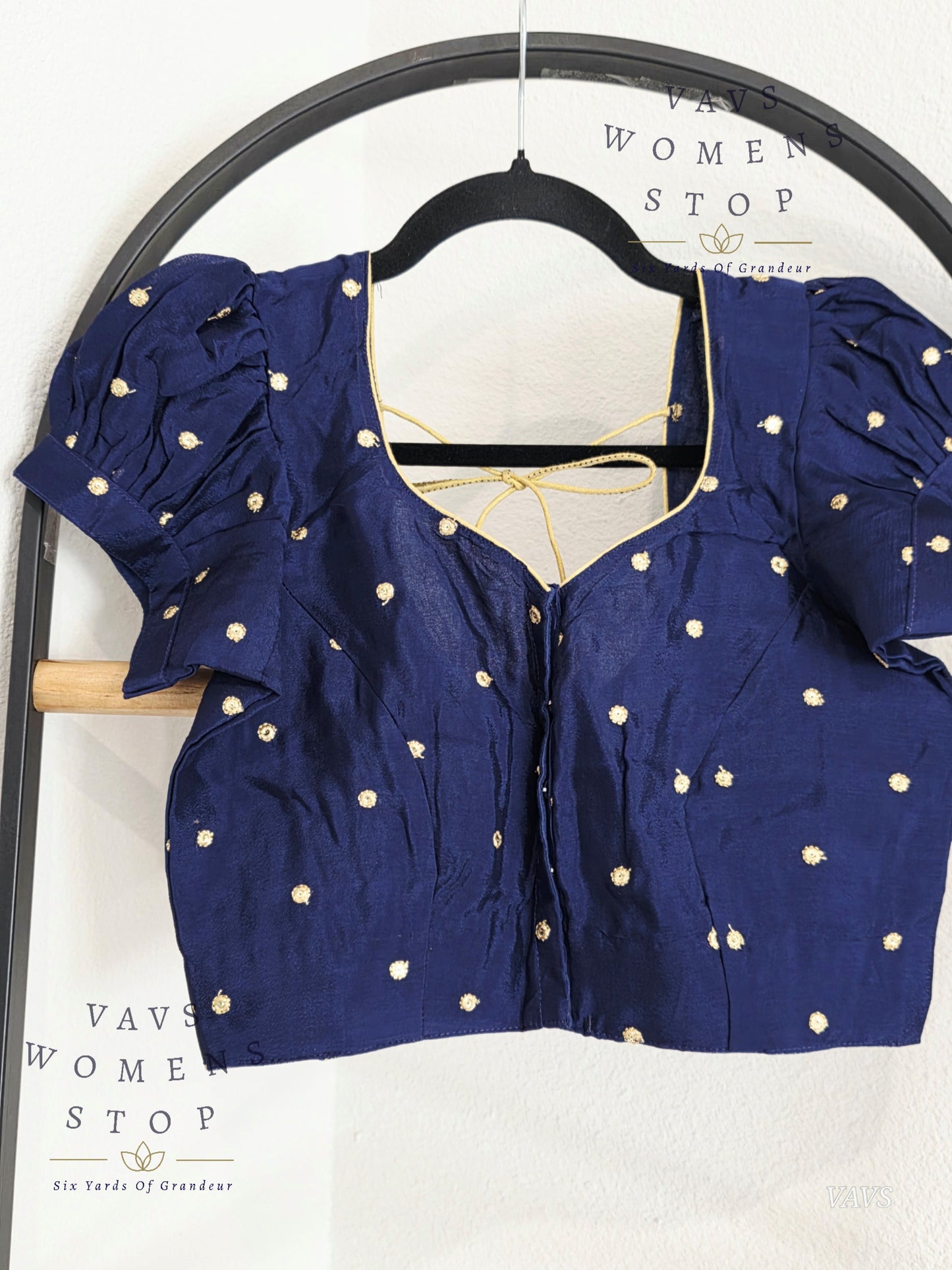 Navy Blue Shade Short Puff Sleeves Blouse